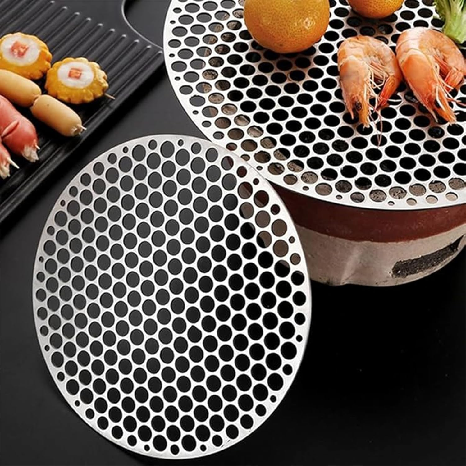 Round Grill Grates, 26CM Stainless Steel BBQ Grill Mat for Outdoor Camping & Picnic, Durable Carbon Furnace Steam Mesh Rack, Silver Heavy-Duty Barbecue Net image number 5