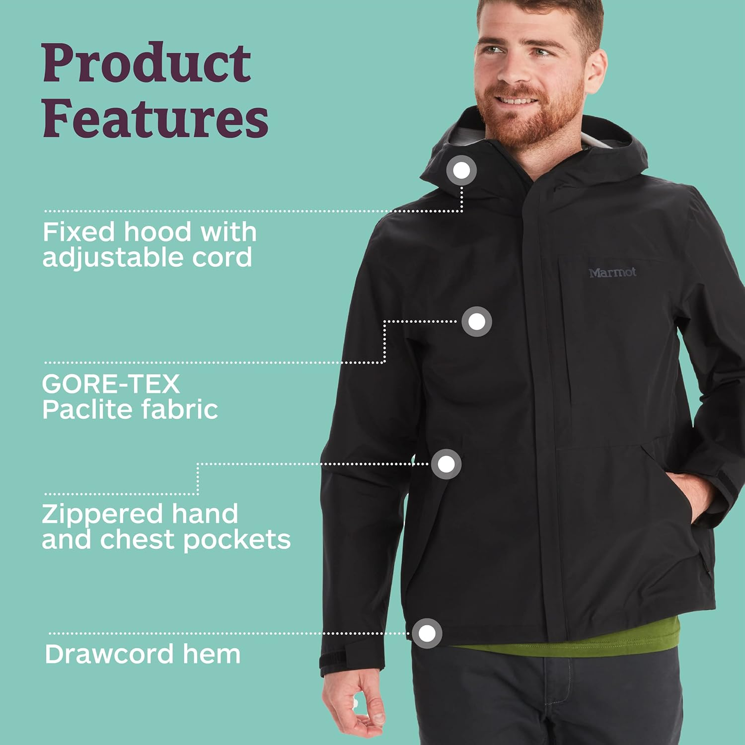 Marmot Men'S Minimalist Gore-Tex Jacket, Waterproof Rain Jacket, Windproof Raincoat for Cycling, Breathable Hardshell Windbreaker as Transition Jacket image number 4