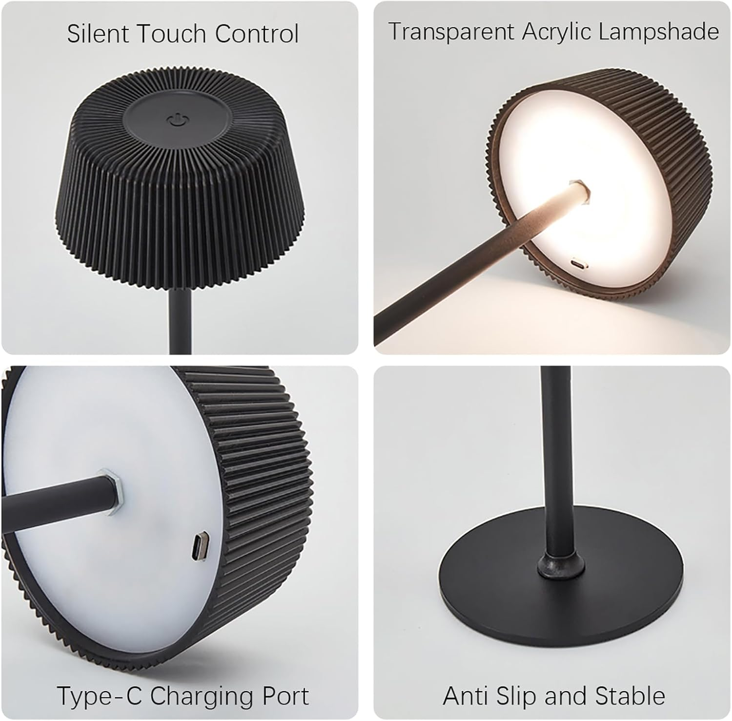 Shenzhi Tech Ambient LED Table Lamp, Elegant USB Rechargeable Desk Lamp, Touch Controlled Dimmable Indoor Night Light for Home Decor Bedside Room Restaurant (White)