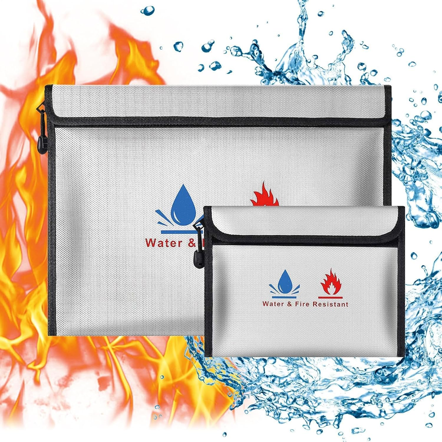 Wjnflqn, Fireproof Money Bag - Water Resistant File Folder with Zipper - 2 X Money Pockets, Money Holder for Cash, Jewellery, Valuables, Passport image number 3