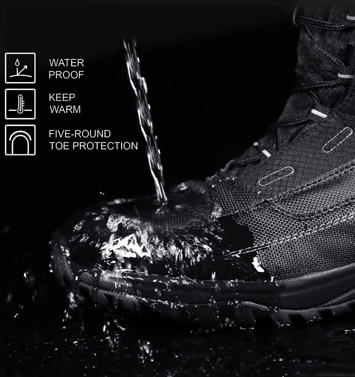 ROCKMARK Men'S Winter Snow Boots Outdoor Warm Mid Calf Waterproof Durable Boot Non-Slip Warm Climbing Shoes image number 7