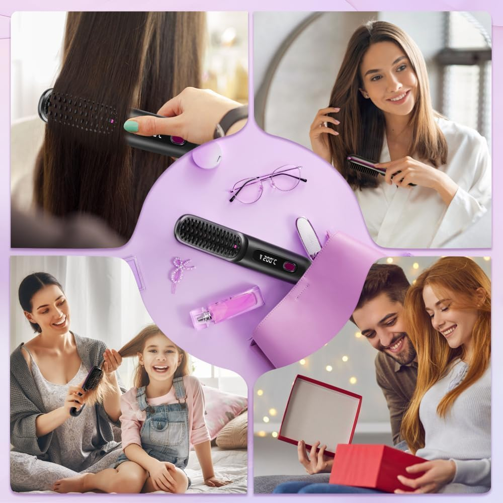 Portable Straightener Brush - Gobrush PRO, Go Brush Pro Straightener Rechargeable & Cordless Mini Hair Straightener Comb,1Pcs,Light Blue (Black) image number 2