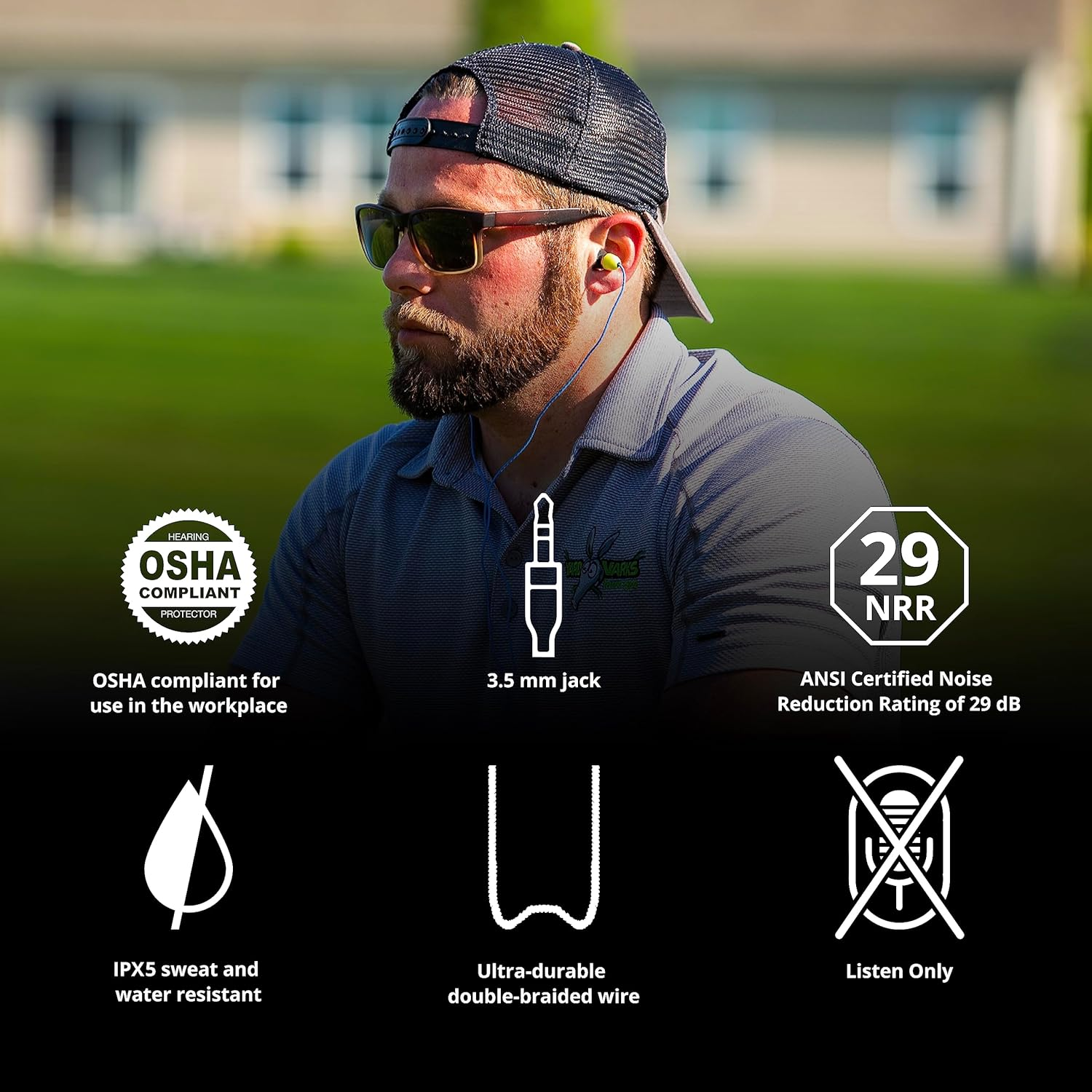 Isotunes Wired Earplug Headphones, 29 NRR, IPX5 Waterproof, OSHA Compliant Noise Isolating Earbuds, Listen Only image number 3