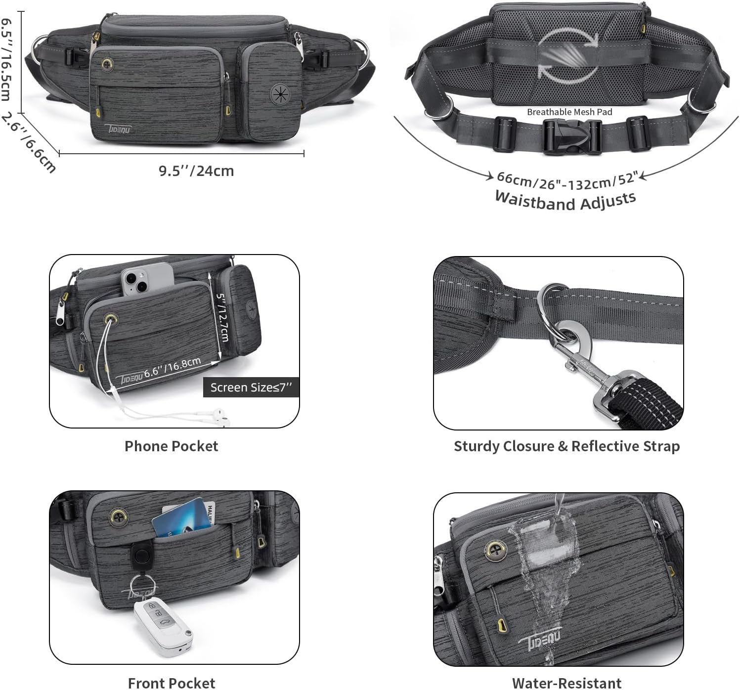 Hands Free Dog Leash for Large Dog with Large Bum Bag,Dog Walking Belt,Waist Dog Leash,Dog Hiking Belt,Dog Running Waist Belt - Grey Blue image number 2