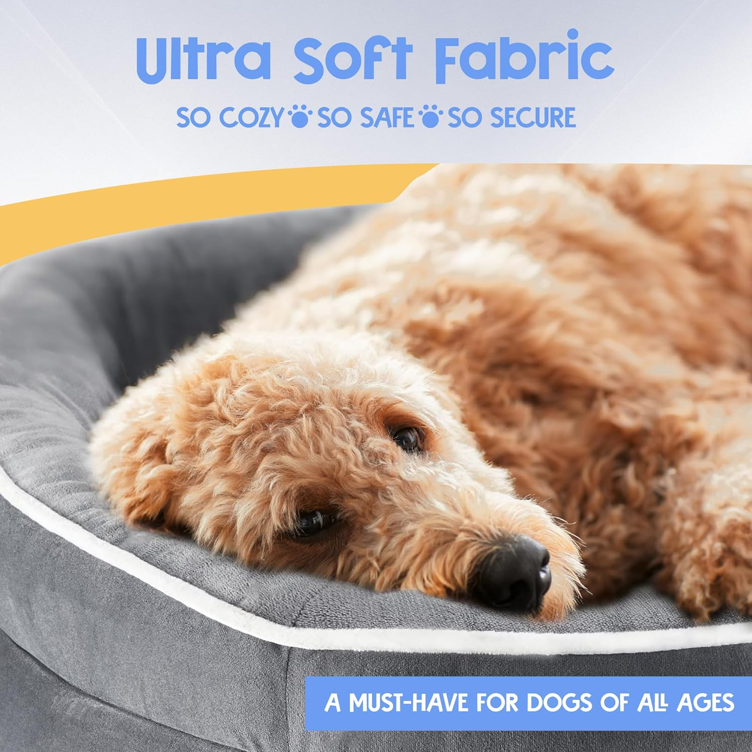 TUXOIUBA Orthopedic Dog Bed with Egg Foam Support, Large Dog Sofa Bed for Large Dogs, Machine Washable Plush Cover and Non-Slip Bottom with Four Sided Bolster Cushion image number 3