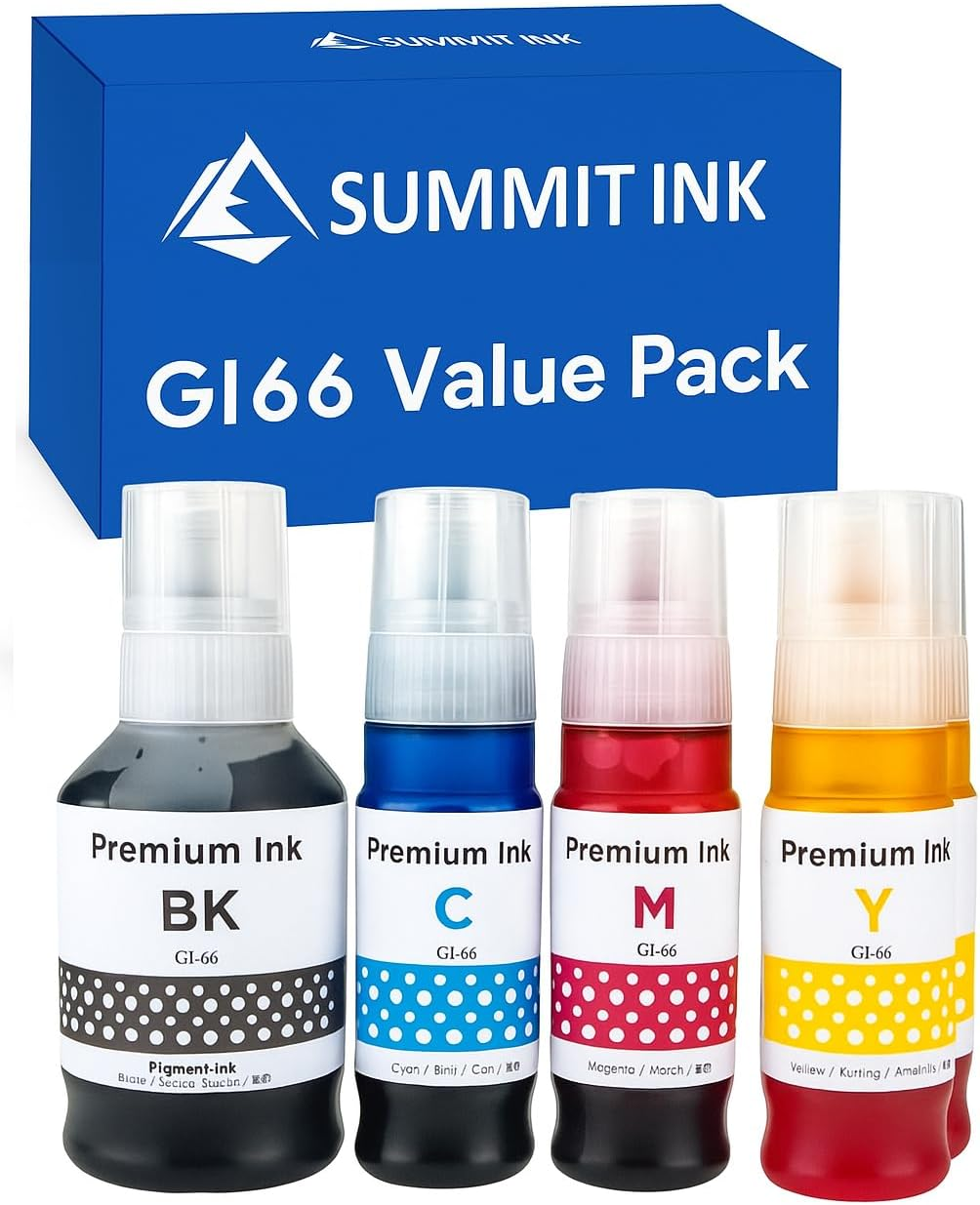 Summit Ink GI-66 Premium Ink Value Pack, 4 Bottles (Black, Cyan, Magenta, Yellow), Compatible with Canon GX Series Printers
