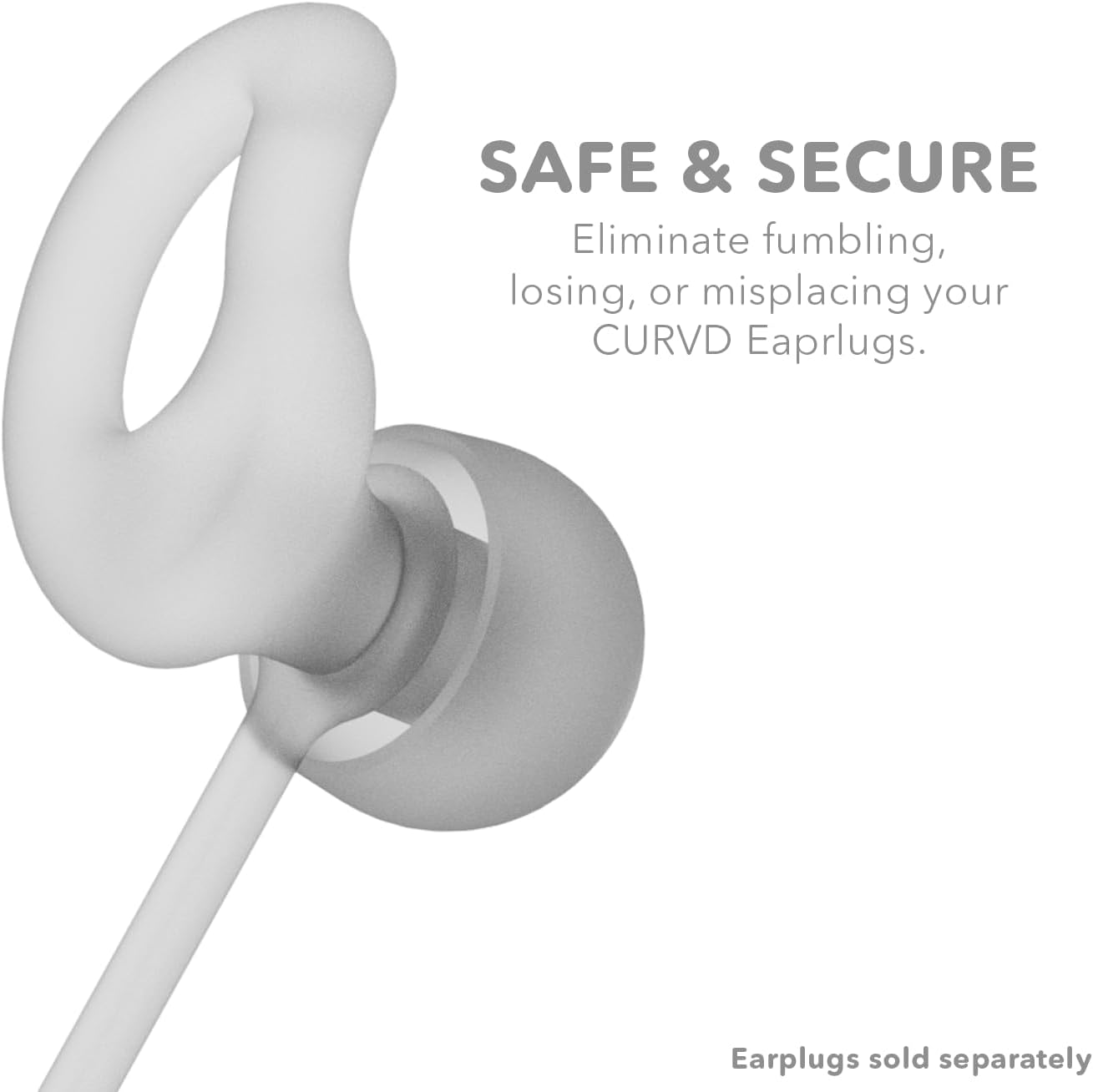 CURVD Earplug Lanyard, Soft Durable Flexible Silicone Cord Lanyards for Convenient Safe Hold of Earplugs, Earphones & Earbuds (Cloud) image number 1
