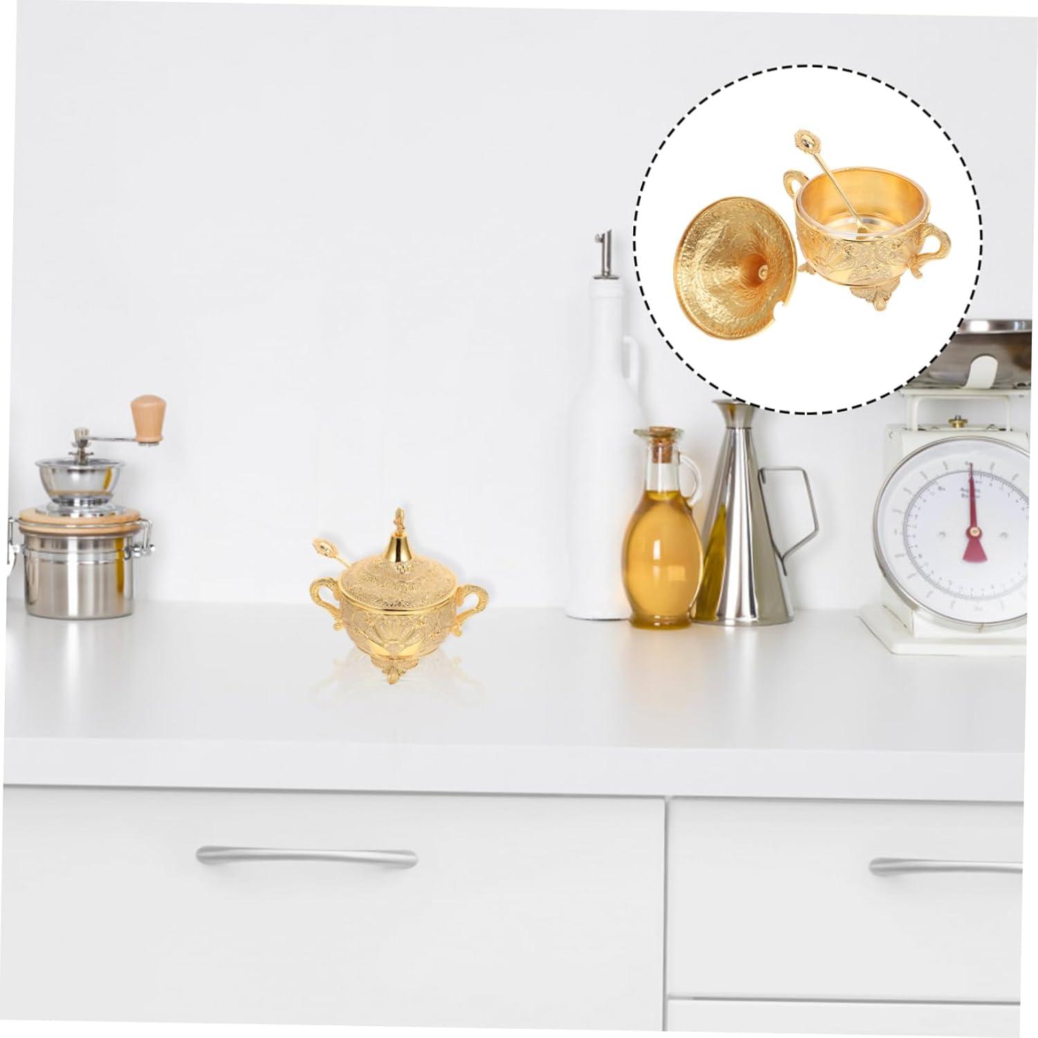 Mikinona Kitchen Seasoning Jar Zinc Alloy Material Lid for Home Spice Storage Decorative Carved Design for Kitchen Counter Use