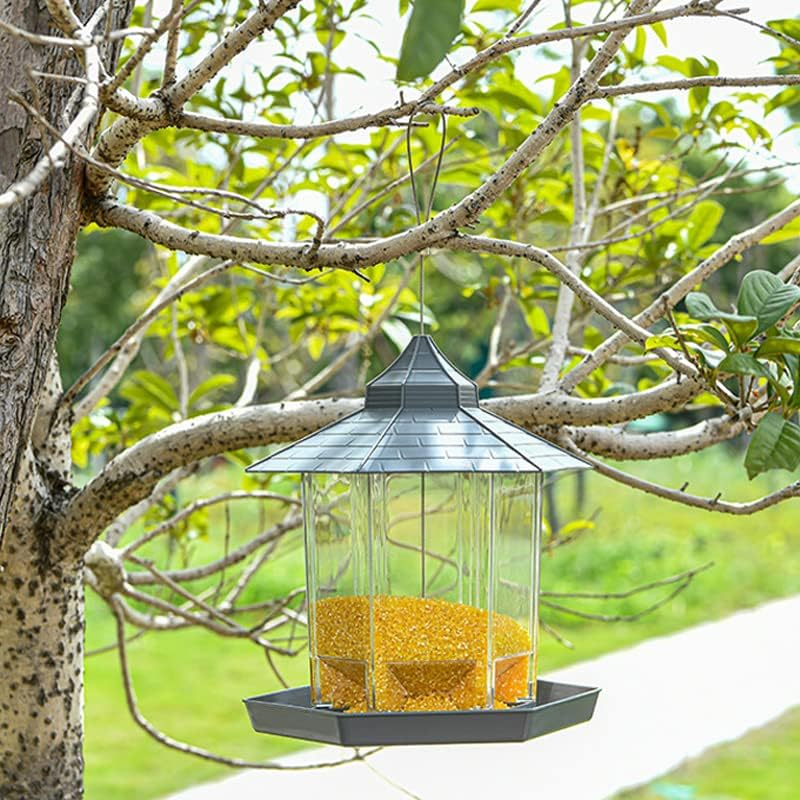 AIMALL Garden Hanging Wild Bird Feeder Birds Gazebo Shape Container Waterproof Outdoor, 9X8 In, Sturdy Plastic, Easy Fill/Clean, Green and Transparent - Green image number 6