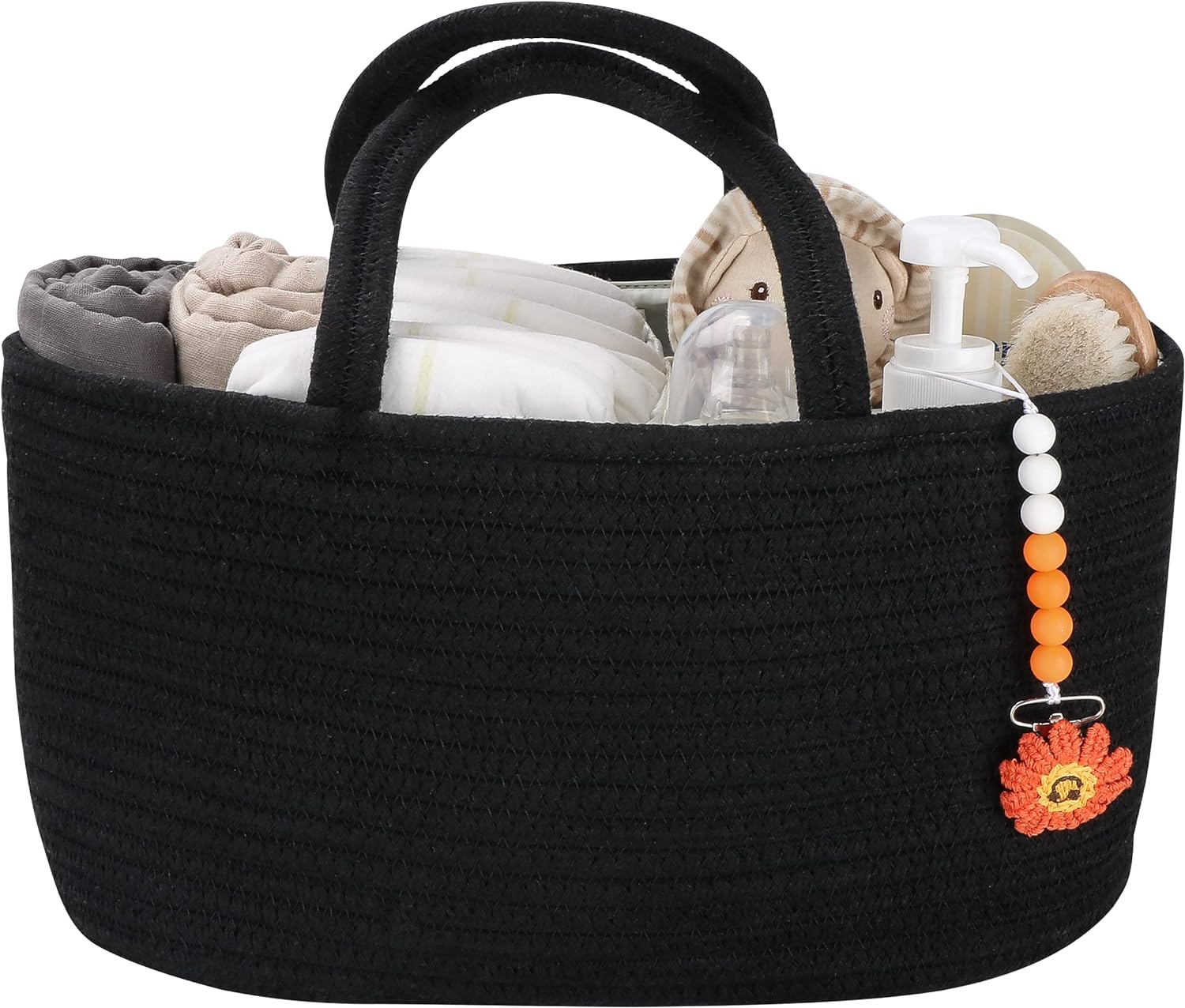 Baby Diaper Caddy Organizer for Girl Boy Cotton Rope Nursery Storage Bin Basket Portable Holder Tote Bag for Changing Table Car Travel Baby Shower Gifts Newborn Essentials Registry Must Haves White