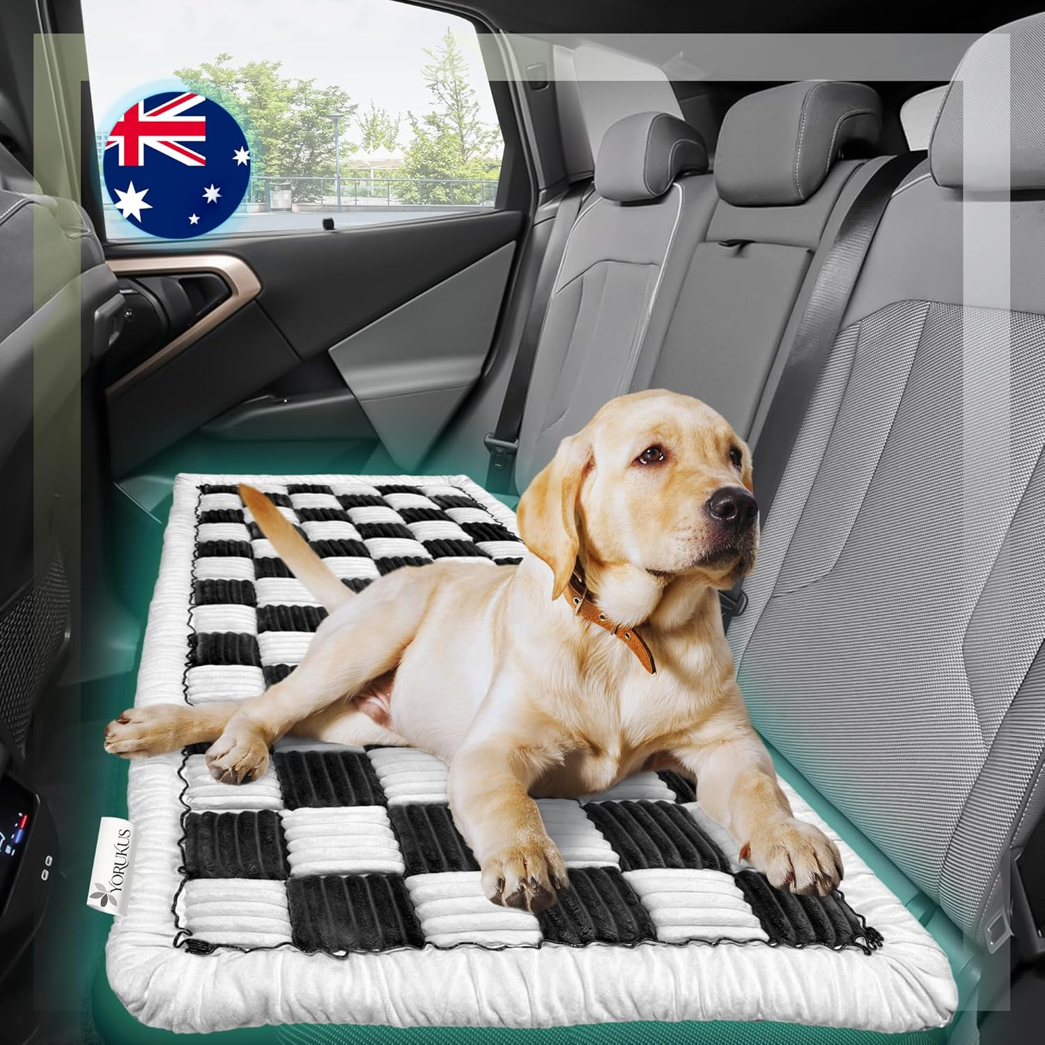 YORUKUS Backseat Pet Bed Mat, Plaid Dog and Cat Bed for Car, Non-Slip Travel Dog Bed, Custom Fit for Backseat Extenders and Seat Covers (Gray-White)