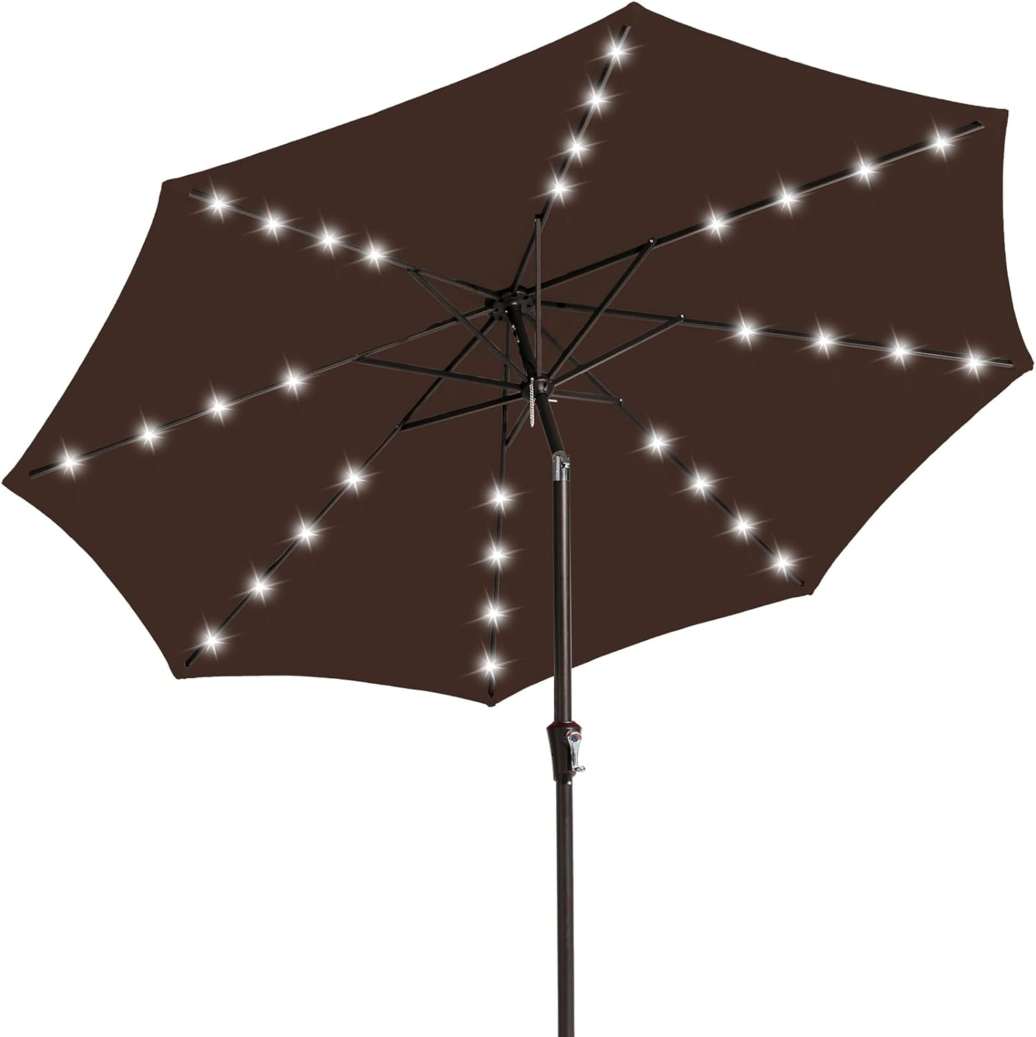 JEAREY Upgrade 9FT LED Lighted Patio Umbrella, Solar Outdoor Umbrella, Tilt Table Umbrella for Pool, Deck & Yard(Brown) image number 5