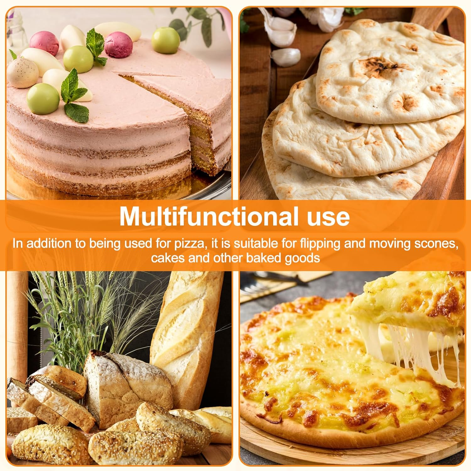 12Inch Pizza Peel, Pizza Oven Shovel, Perforated Pizza Peel, Pizza Turning Peel, Aluminium Pizza Slider Shovel, Non-Stick Hollow Pizza Shovel, Pizza Shovel with Handle for Homemade Baking Pizza Bread image number 2