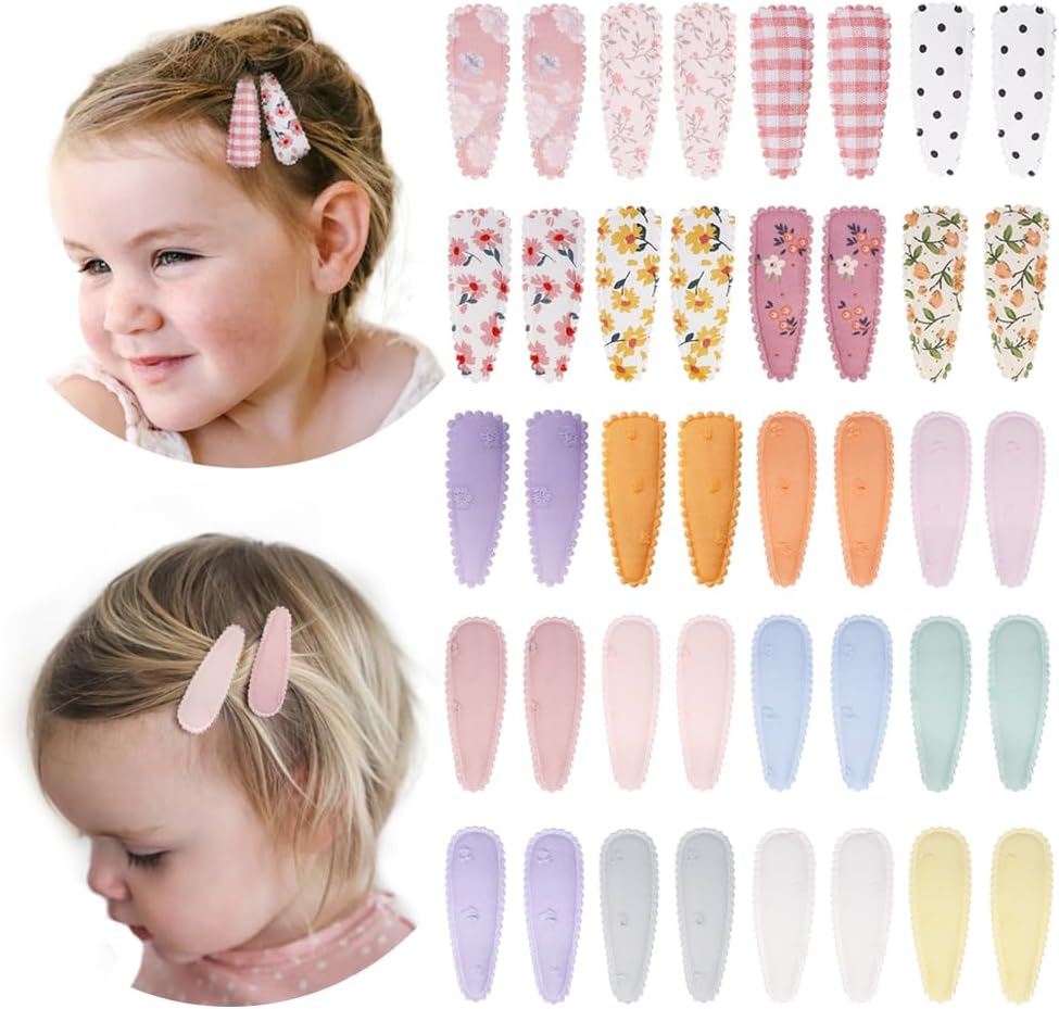 Yanwenx 20 Pcs Girl Hair Clips Floral Print Toddler Non Slip Wrapped Snap Hairpins for Kids Barrettes Accessories Baby Girls (Light Color) Pink