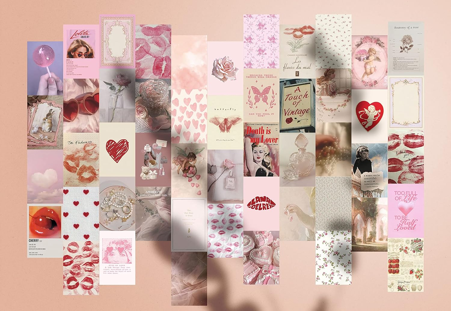 Twodays Coquette Wall Collage Kit, 50Pcs Pink Aesthetic Room Decor Posters (4" &times; 6"), Vintage Posters image number 1