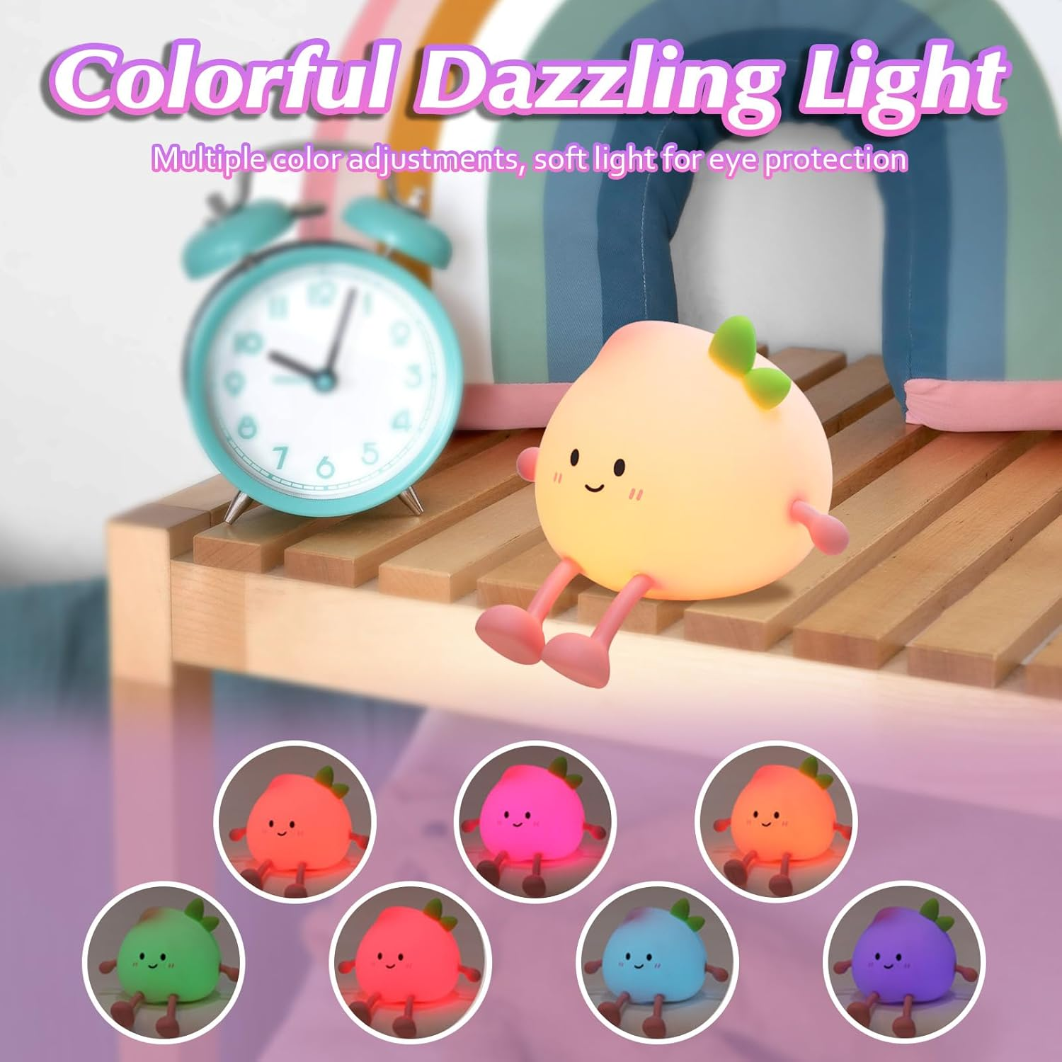 Kids Night Light,Fruit Peach Night Light 7 Color Silicone LED Touch Light Lamp for Baby and Toddler,Cute Squishy Lamp for Boys Girls Room Dimmable Portable Rechargeable Bedside Bedroom Decor image number 1