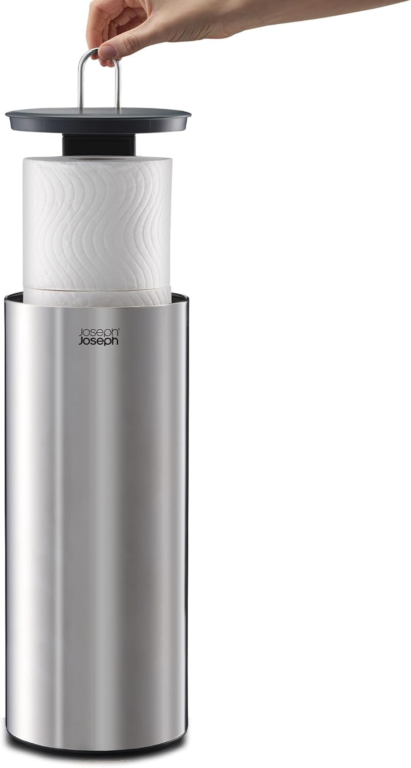 Joseph Joseph Easystore Luxe Stainless Steel Concealed Toilet Roll Holder Stand Storage with Lid, Hods up to 3 Rolls image number 6
