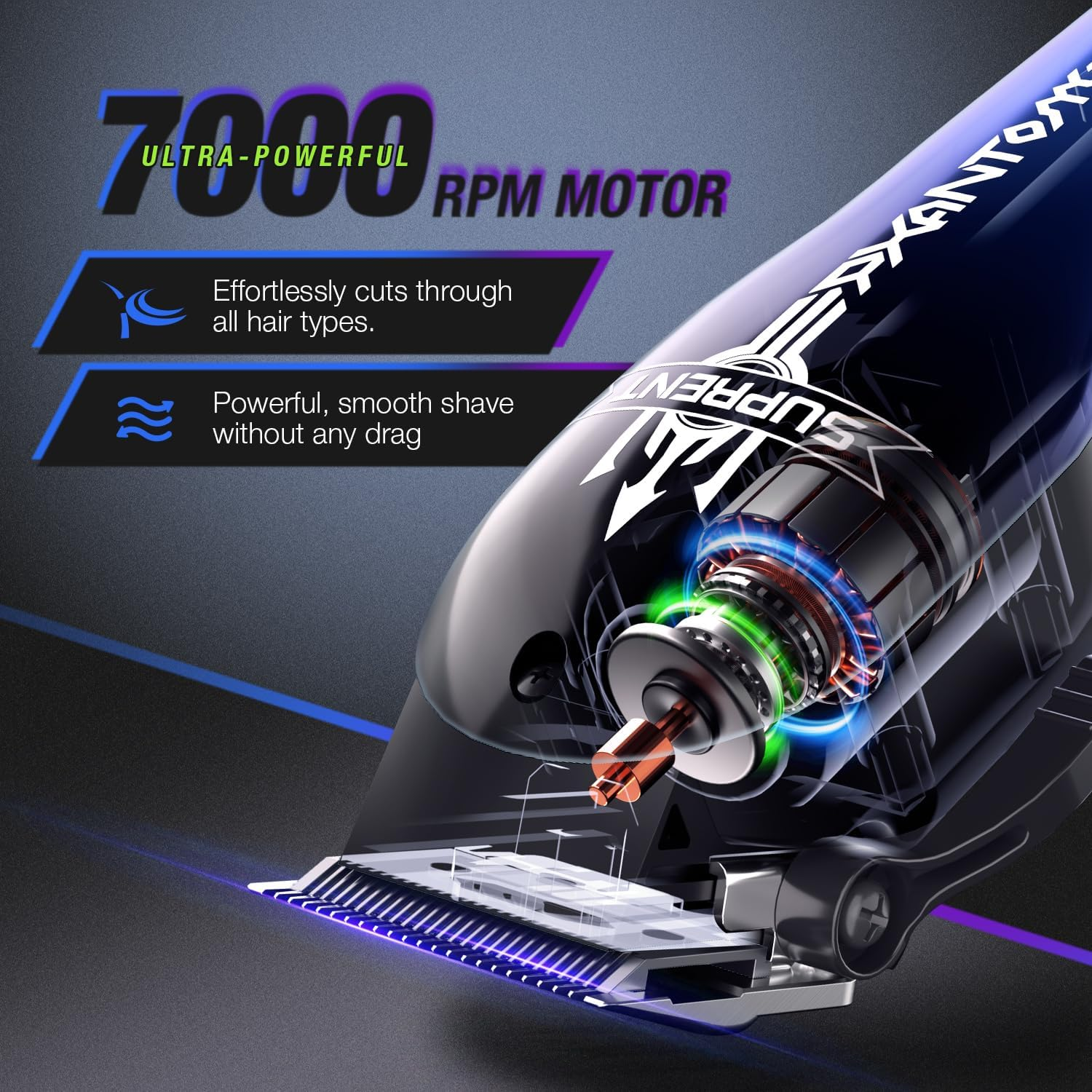 SUPRENT Hair Clippers for Men Professional - 7000 RPM Powerful Cordless Hair Clippers with Ceramic Taper Blade, Zero-Gapped Barber Clippers Set - Type C Rechargeable, Fashion Gifts for Men image number 5