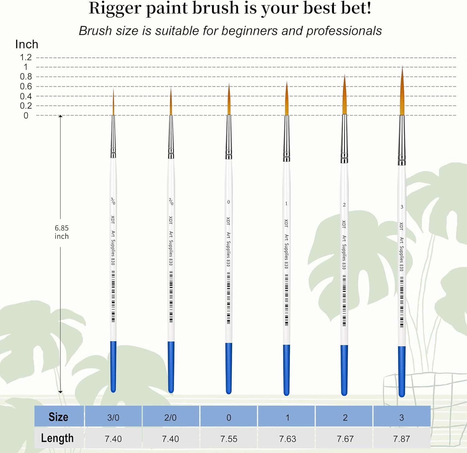 XDT#830 Rigger Artist Paint Brush 6 Piece Set Extra Long Fine Point Liner Tip #000#00#0#1#2#3, Scale Models Nail Acrylic Oil Watercolor image number 6
