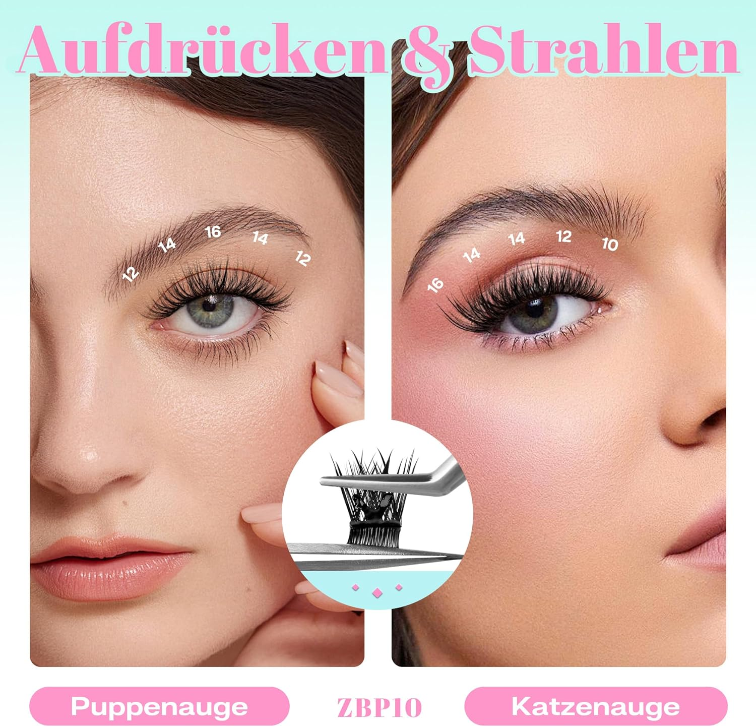 CALAILIS ZBP10D Self-Adhesive Eyelash Extensions, 120 Pieces, D Curl Wispy Eyelashes, Self-Adhesive, Press on Lashes, No Glue Needed, Pre Glue Eyelashes with Tweezers image number 2