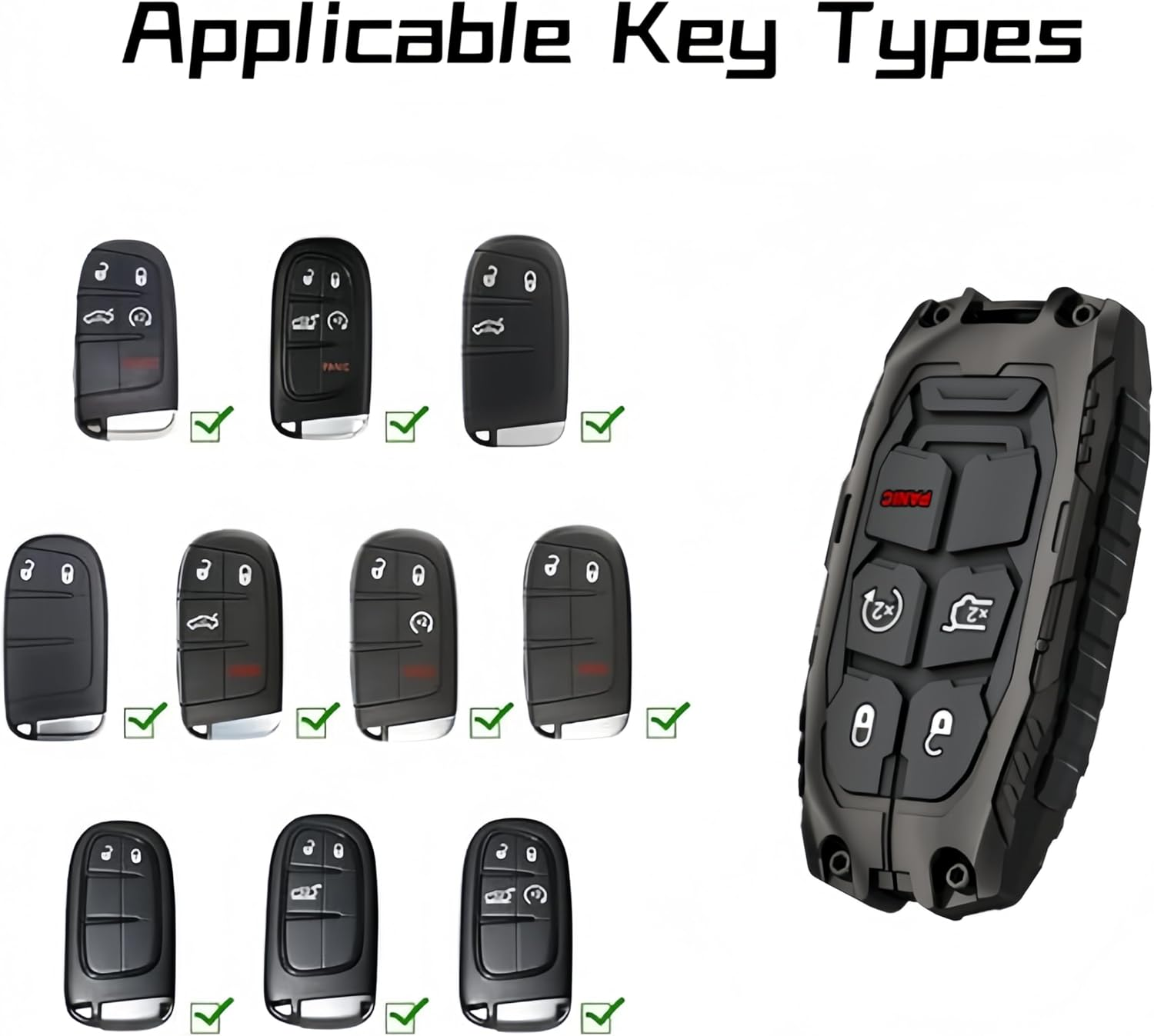 Heavy Zinc Alloy Key Fob Cover, Keychain, Key Case, Accessories Compatible with Jeep Dodge image number 5