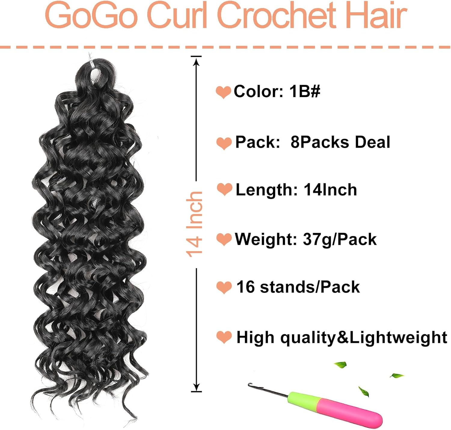Mscat 8 Packs Gogo Curl Au Crochet Crochet Cheveux 14 Boucl&eacute;s Au Crochet Cheveux for Women Water Wave Beach Curl Deep Twist Au Crochet Tresses Synthetic Tresses Extensions De Cheveux image number 6
