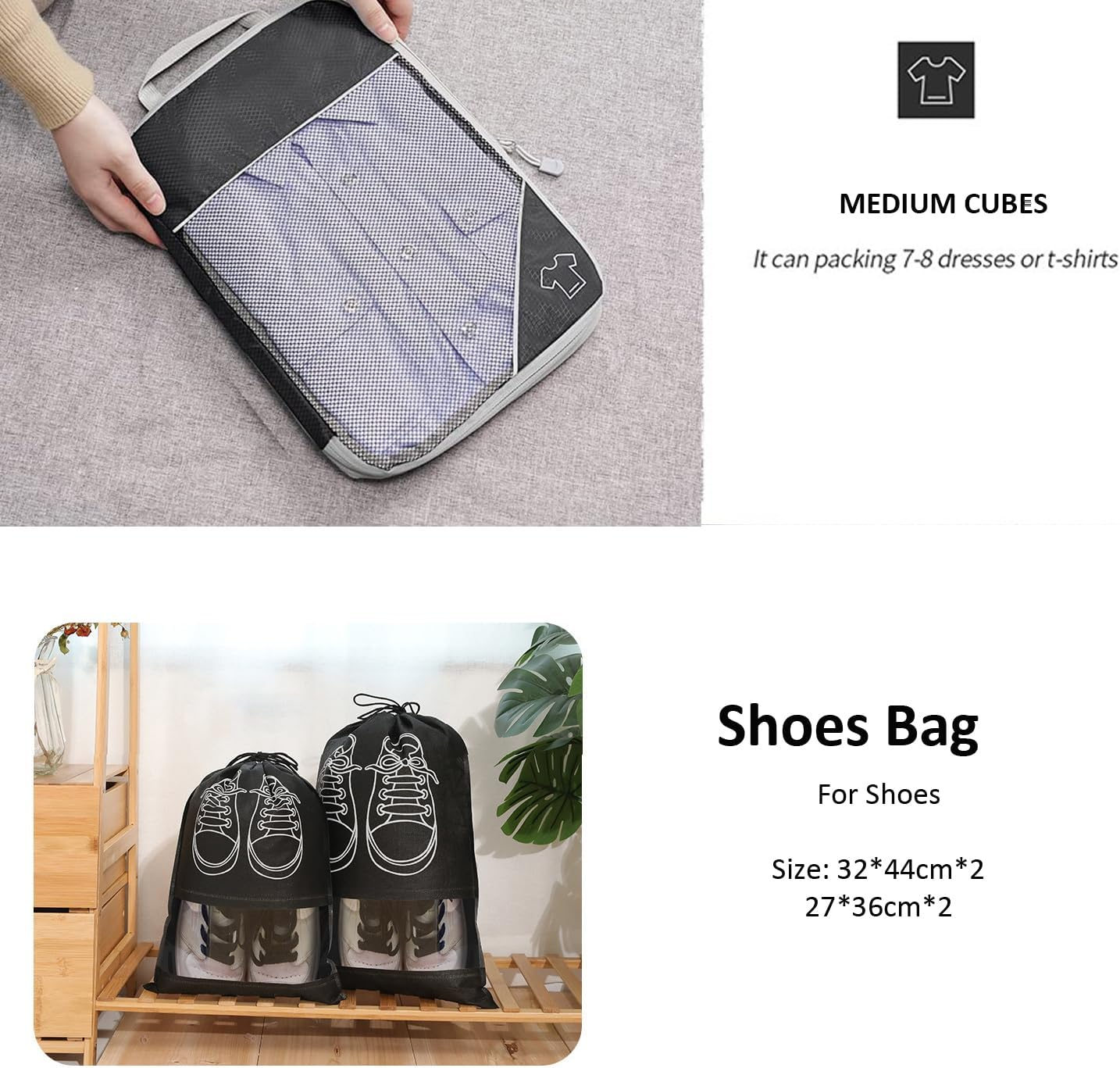 Compression Packing Cubes, Set of 9 Areaphmet Travel Packing Organisers Packing Cubes Set Compression Bags for Travel Luggage Organizers for Suitcases Travel Accessories (Black 9Pcs)