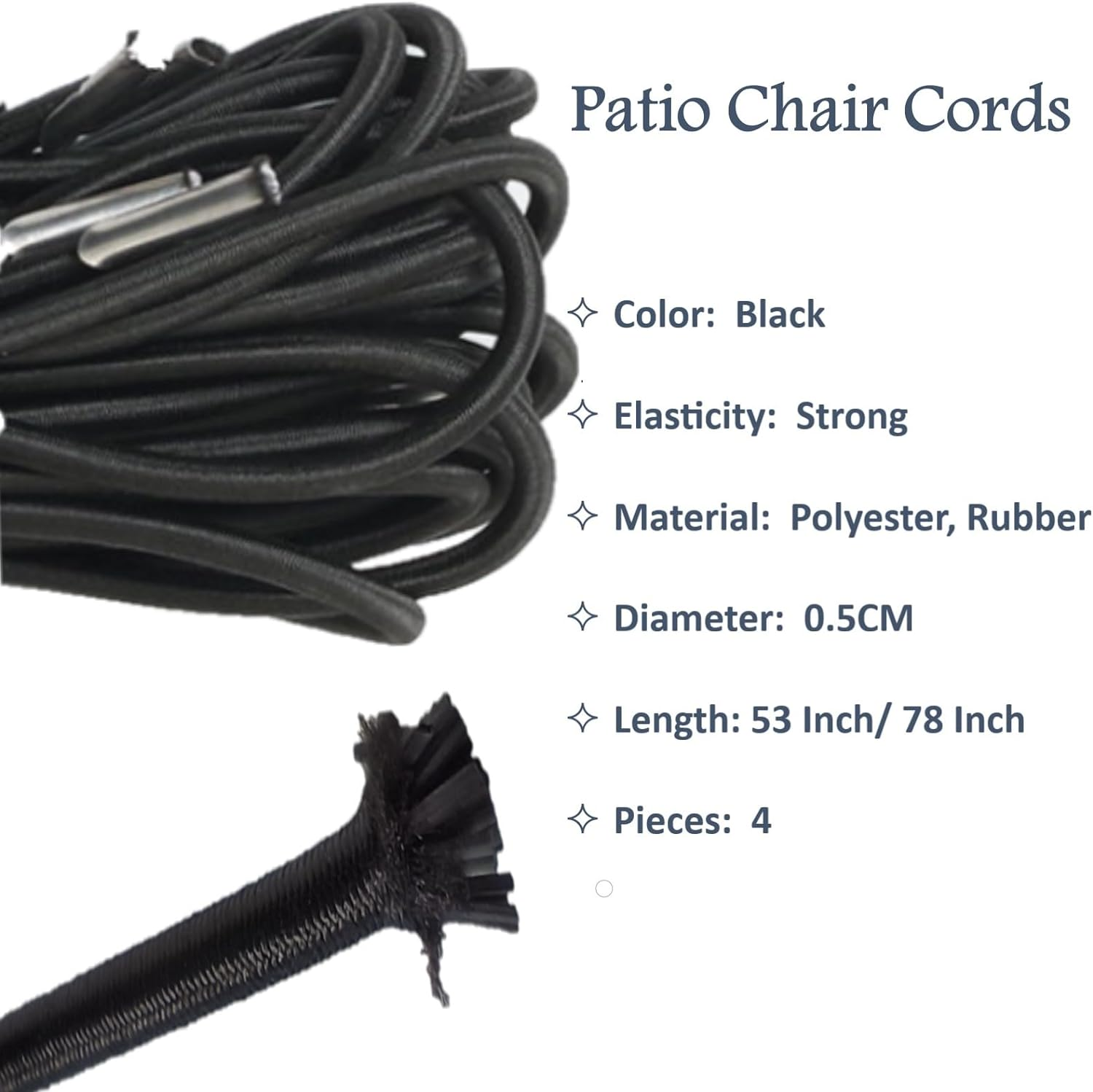 Zero Gravity Chair Cord Replacement, 4 Pack, Elastic Cord for Antigravity Chair, Patio Recliner Chair, Lawn Bungee Chair, Beach Chair, Lounge Chair, Outdoor String Chair, Nylon Stretch String Cord image number 1