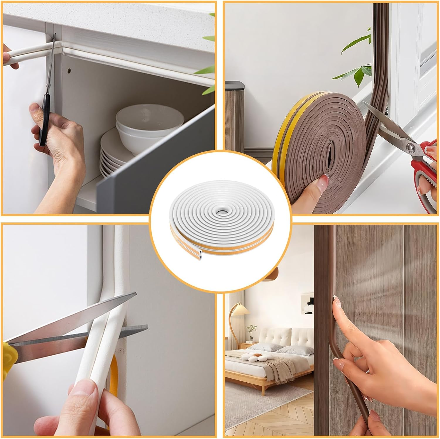 20Ft Weather Stripping Tape, Door Seal Strip & Window Seal Self-Adhesive Rubber Foam Draught Excluder for Weatherproof Sealing, Sound Insulation & Anti-Collision (White) image number 5