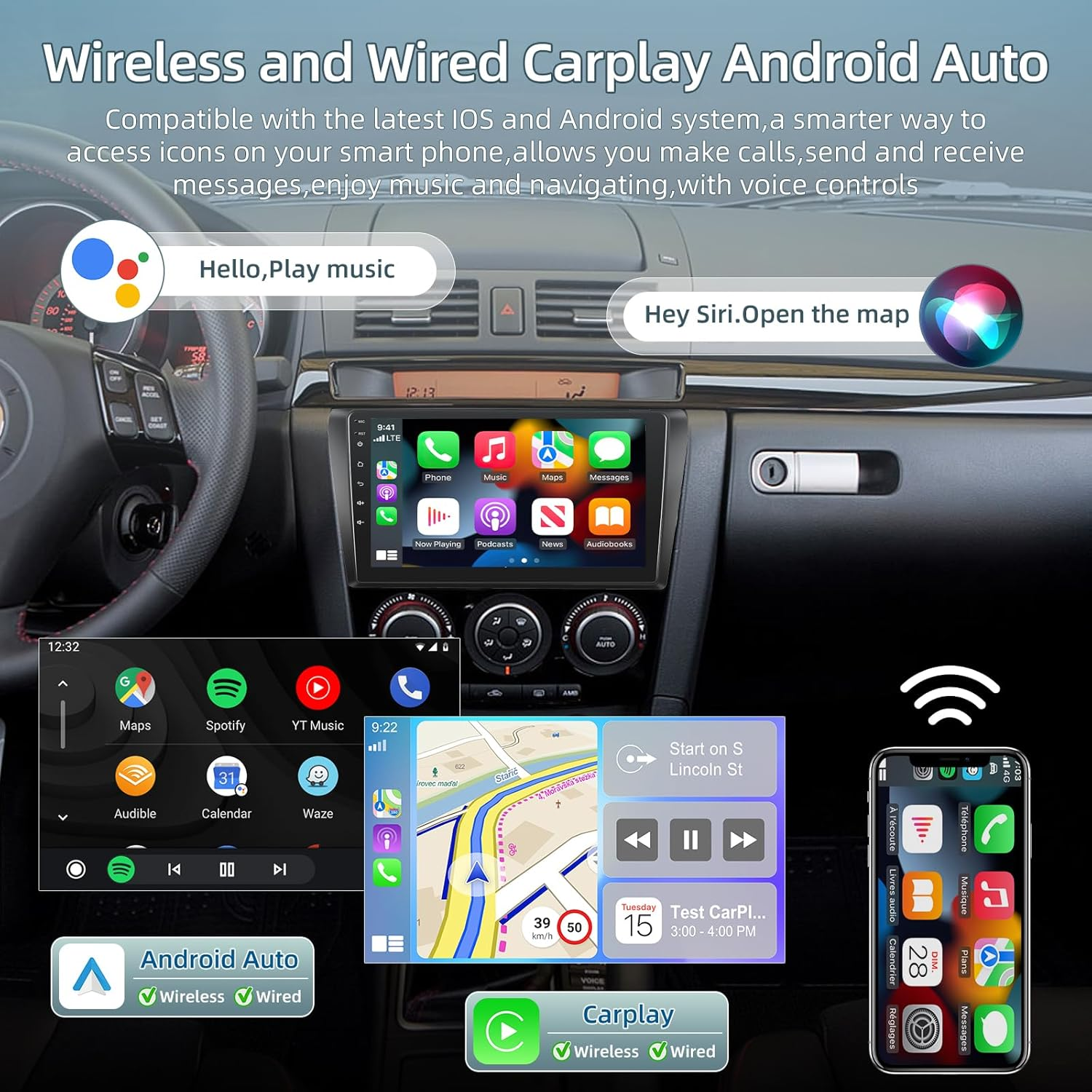 2+64G Car Radio for Mazda 3 2004-2009 - Wireless Carplay & Android Auto - 9 Inch Android 13 Stereo with Wifi/Eq/Gps + AHD Rear View Camera image number 6