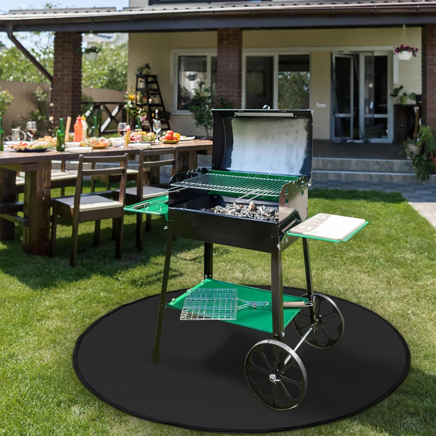 120 * 120Cm round under Grill Mats for Outdoor Grill, Double-Sided Fire Pit Mat - Oil-Proof Waterproof BBQ Protector for Charcoal, Flat Top, Smokers, Gas Grills, Upgraded Thickness 0.5Cm