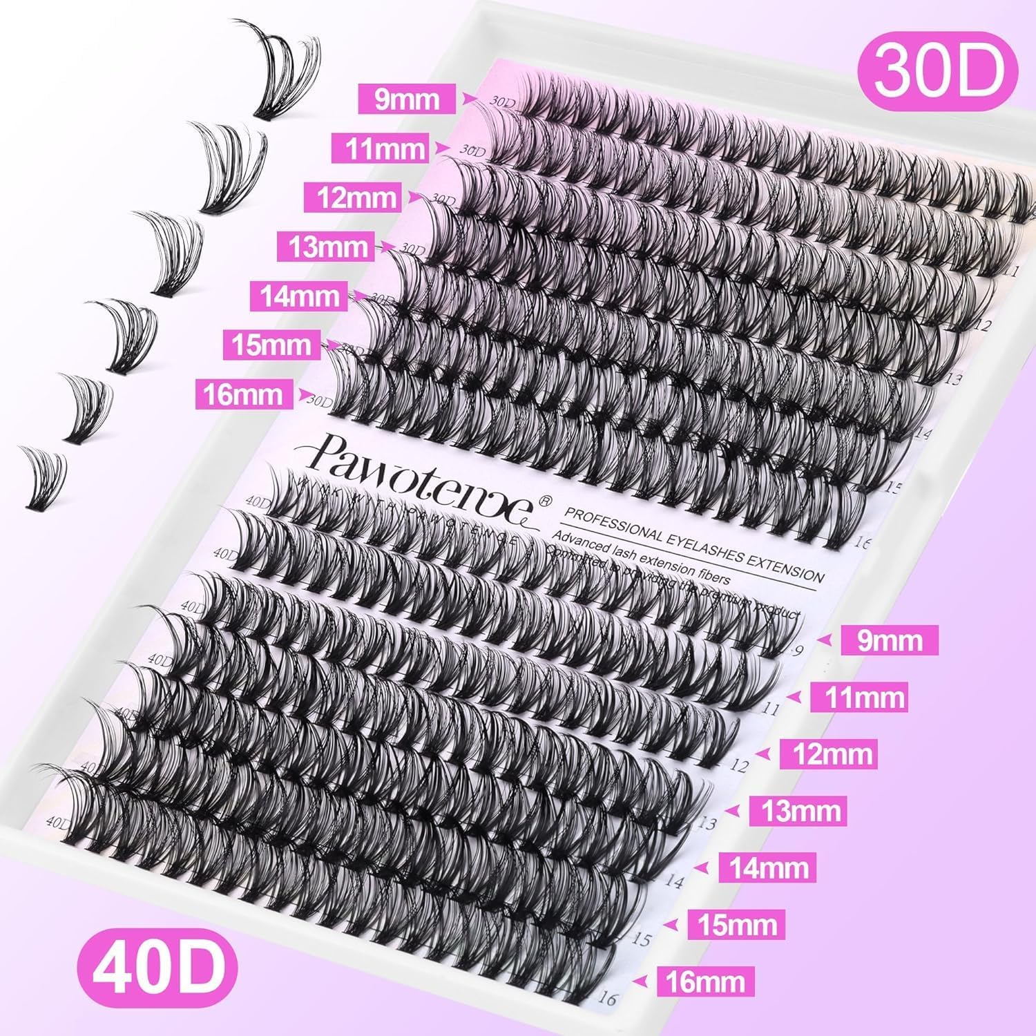 FIREYUN DIY Lash Extension Kit 280Pcs Individual Lashes Cluster D Curl Eyelash Extension Kit 30D 40D 9-16Mm Mix Lash Clusters with Lash Bond and Seal and Lash Applicator Tool for Self Application at Home (30D+40D-0.07D-9-16MIX KIT) image number 4