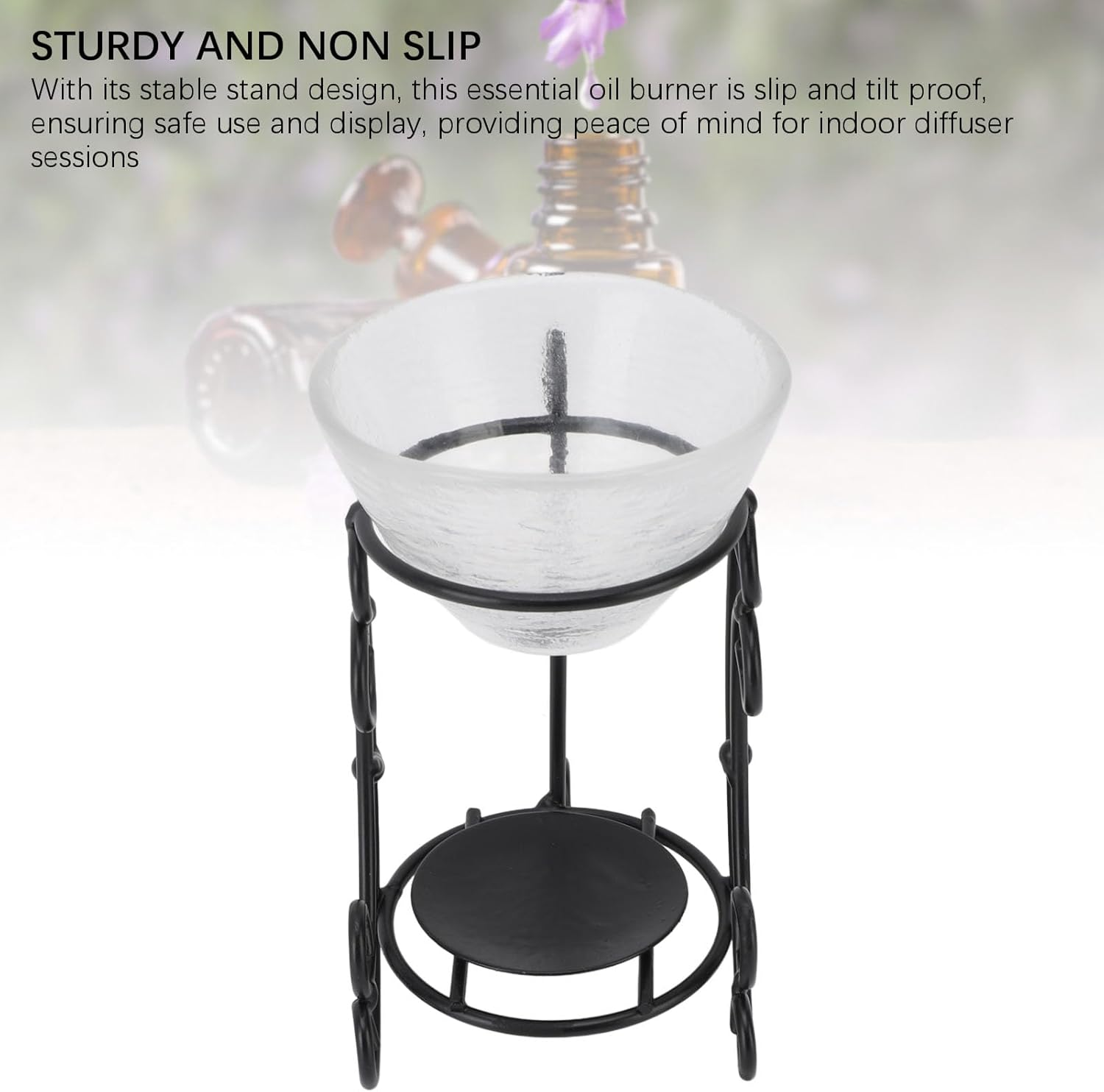 Essential Oil Burner, Metal Iron Glass Wax Melt Burner for Stress Relief, Meditation, Home Decoration Tealight Candle Holder image number 4