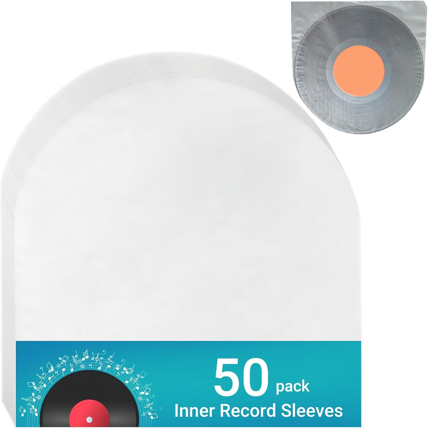 50 Pack Premium Vinyl Record Inner Sleeves,Clear 2-Ply Album Covers with Anti-Static Rice Paper - Master Vinyl Record Sleeves - Acid Free Protective Cover for 12" Records image number 4