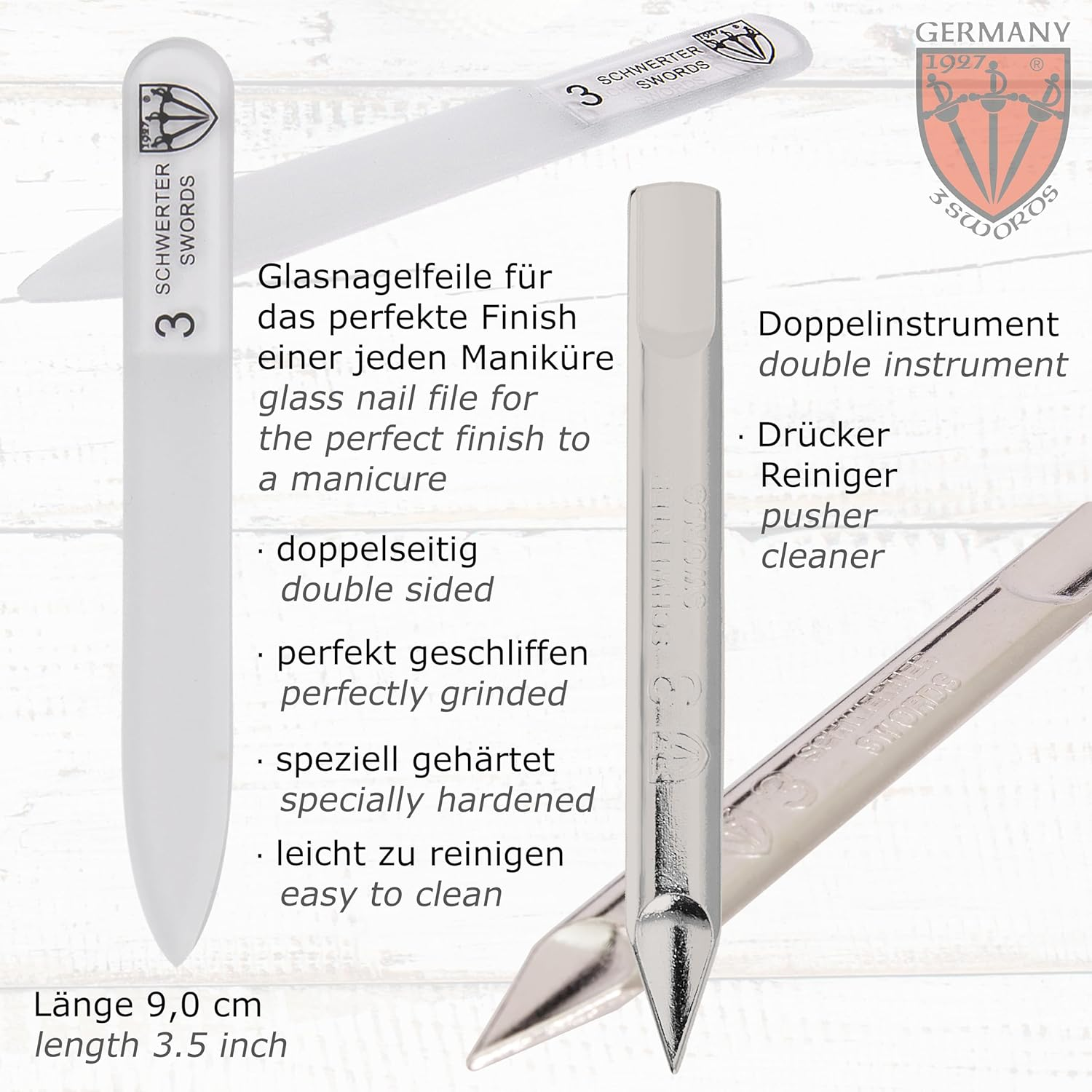 3 Swords Germany - Brand Quality 3 Piece Stainless Steel INOX Manicure Pedicure Grooming Kit Set for Professional Finger & Toe Nail Care Scissors File Tweezers Genuine Leather Case in Gift Box (Hgjfk) Black - Black image number 3