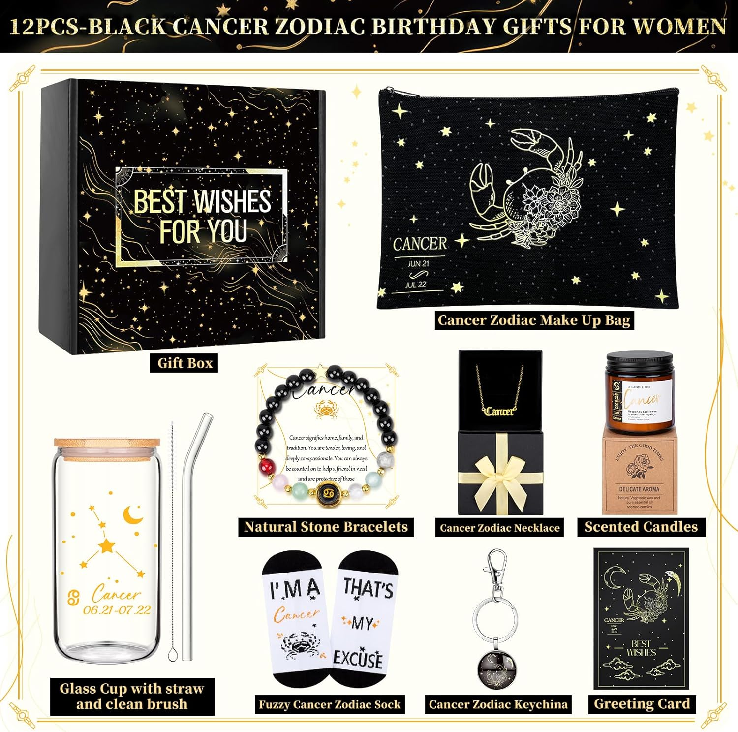 12PCS Cancer Zodiac Birthday Gifts for Women-Cancer Zodiac Gifts for Women, Mom, Wife, Self Care Package,Get Well Soon, Mother'S Day Baskets Birthday Astrological Baskets image number 2