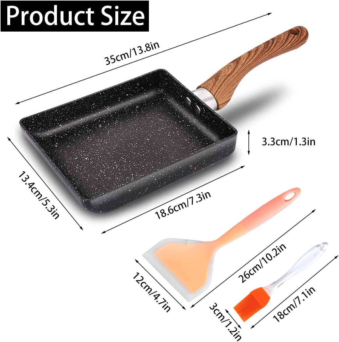 Tamagoyaki Pan with Silicone Spatula and Oil Brush 7.3&times;5.3Inch Non-Stick Japanese Omelette Pan Premium Rectangle Frying Pan Egg Roll Pan Square Cooking Pan Dishwasher Safe image number 5
