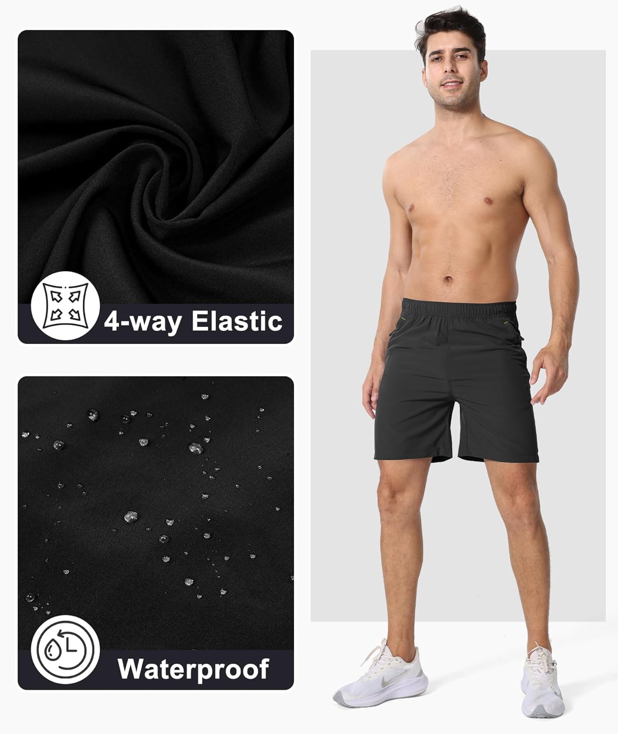 Gym Shorts for Men Quick Dry Fitness Sports Running Shorts Men Breathable with Zip Pockets image number 6