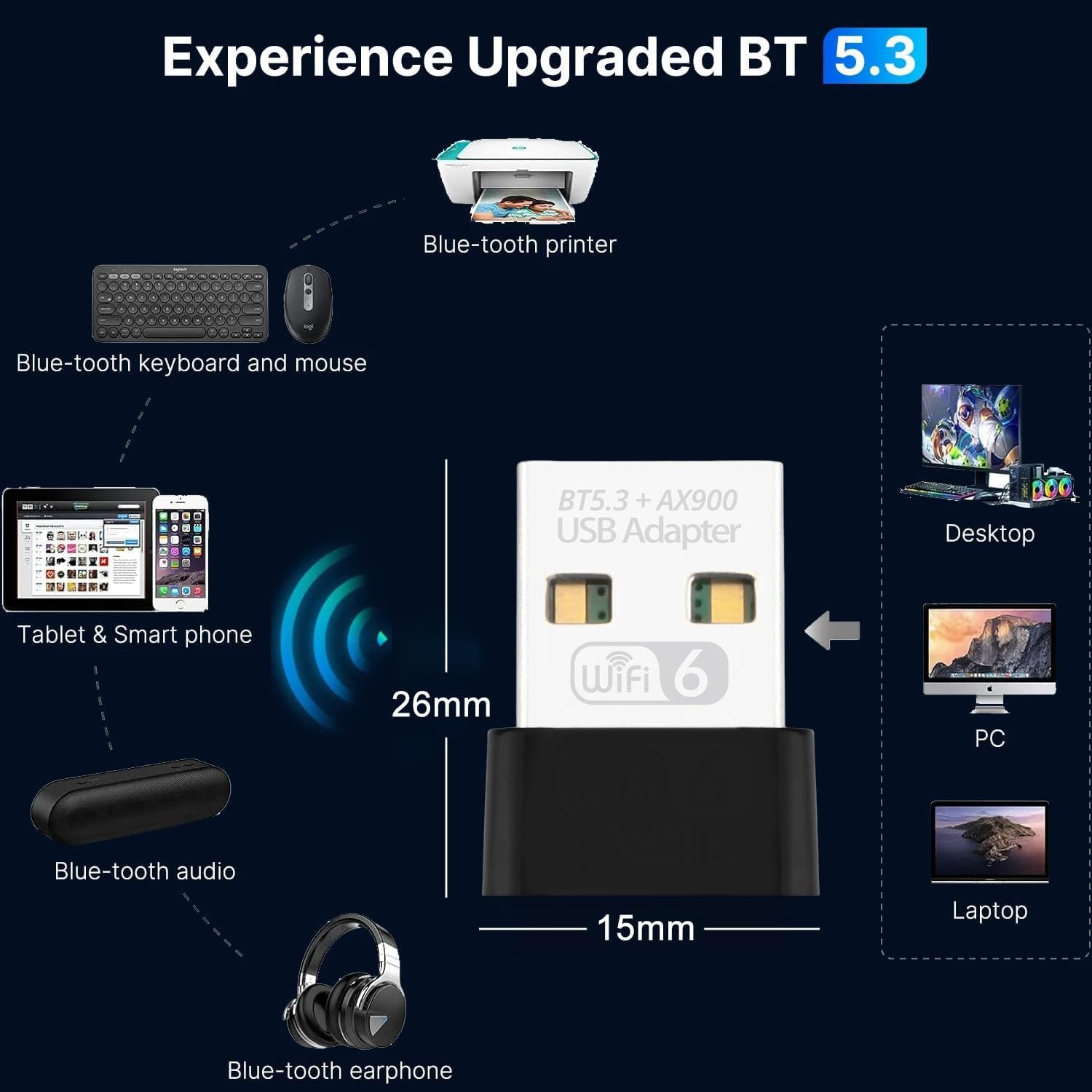 USB Wifi 900Mbps & Bluetooth 5.3 USB Adapter for Pc/Laptop | 900Mbps Dual Band 2.4G/5.8Ghz | High-Speed 2-In-1 Wireless Dongle | Plug & Play | Windows 7/8/10/11 Compatible image number 4