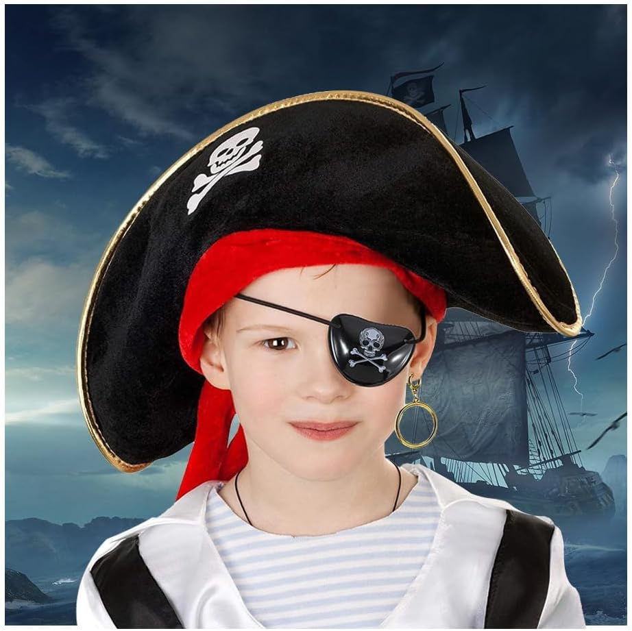 Pirate Hat Eye Patch,Costume Accessory for Pirate Masquerade Party, for Kids and Adults Captain Costume image number 6