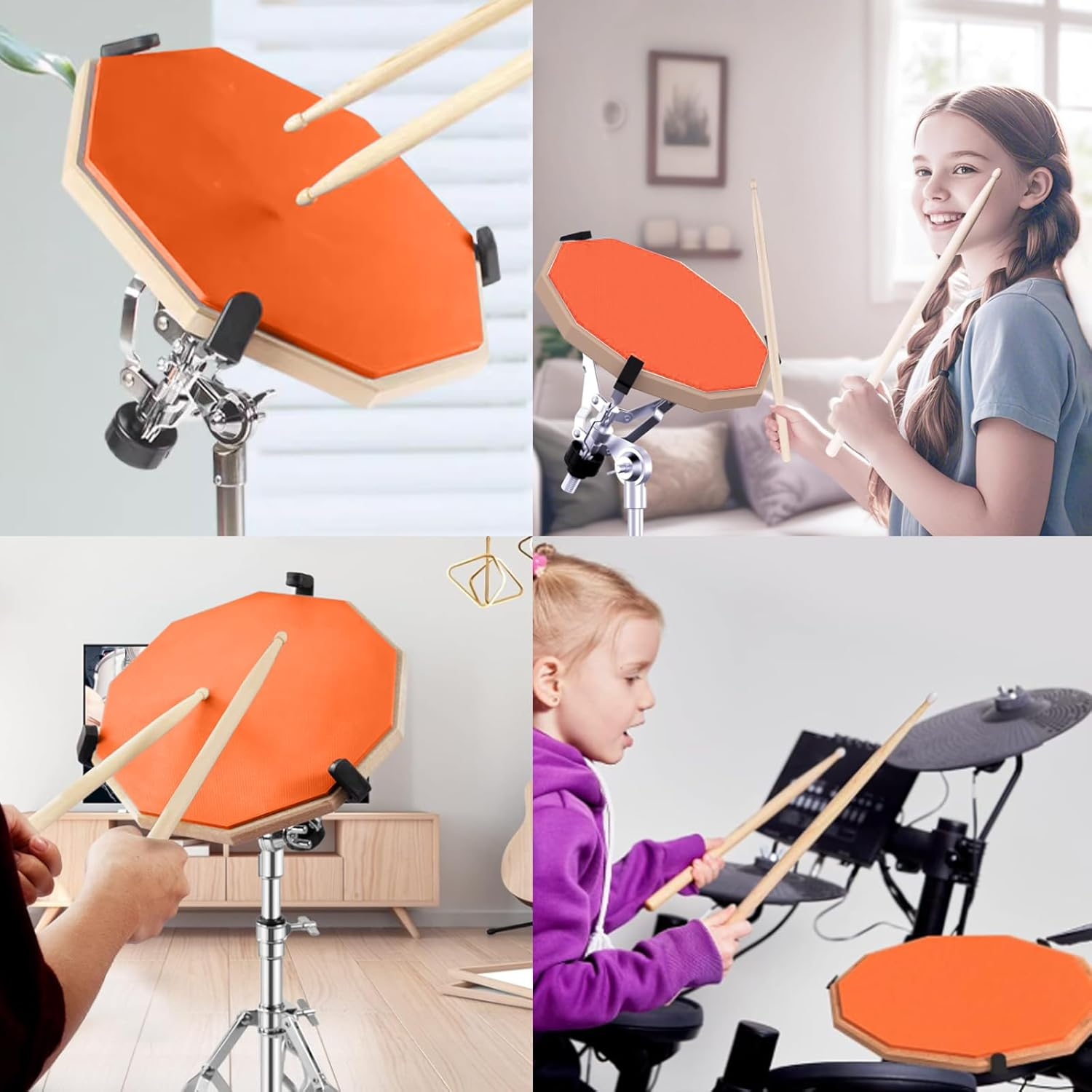Yazoni Drum Practice Pad with Drum Stand Set - 12 Inch Mute Double Sided Silent Drum Practice Training Pad Set with Drumsticks, Drumstick Holder, Carrying Bag, Adjustable Stand, Suitable for Beginners image number 4