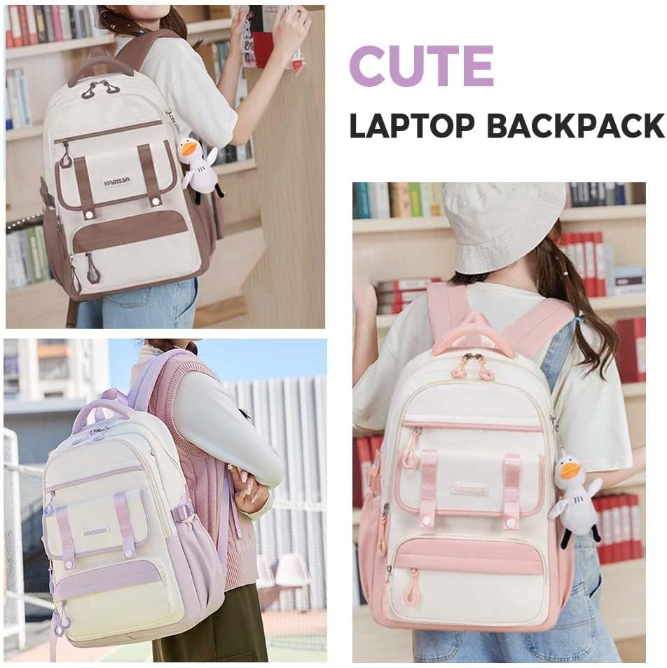 MININAI Womens Backpack for College Cute Aesthetic Large Capacity Laptop Backpack Kawaii Preppy Computer Daypack with Pendant image number 3