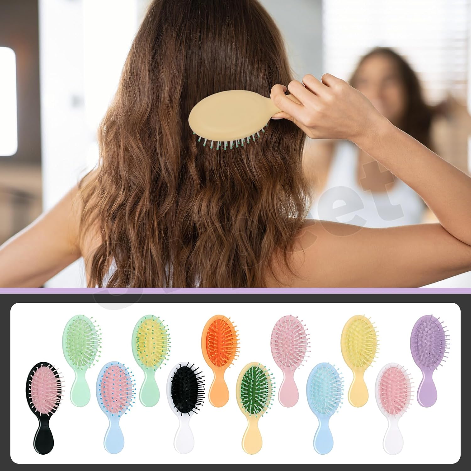 Swpeet 12Pcs Multicolor Mini Wet Hair Brush Assortment Kit, Travel Detangling Brush Small Paddle Hair Brush Pocket Travel Hair Brushs with Ease Knots Air Cushion Comb for All Hair Types image number 1