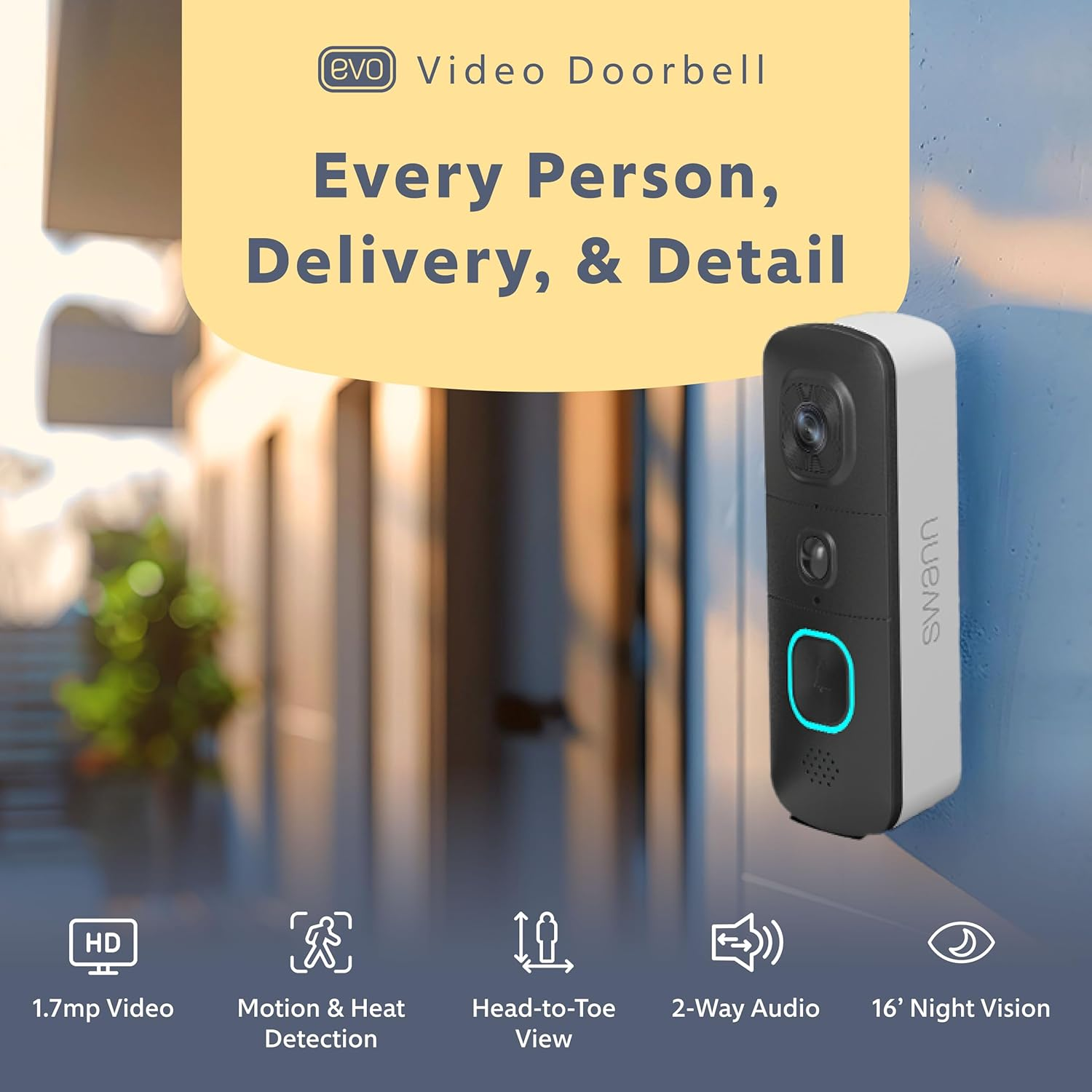 Swann EVO Wireless Video Doorbell -Wi-Fi Security Camera,Two-Way Audio,Motion Detection,Night Vision,Cloud Storage -Compact & Versatile Home Surveillance Solution for Indoor & Outdoor Use image number 5