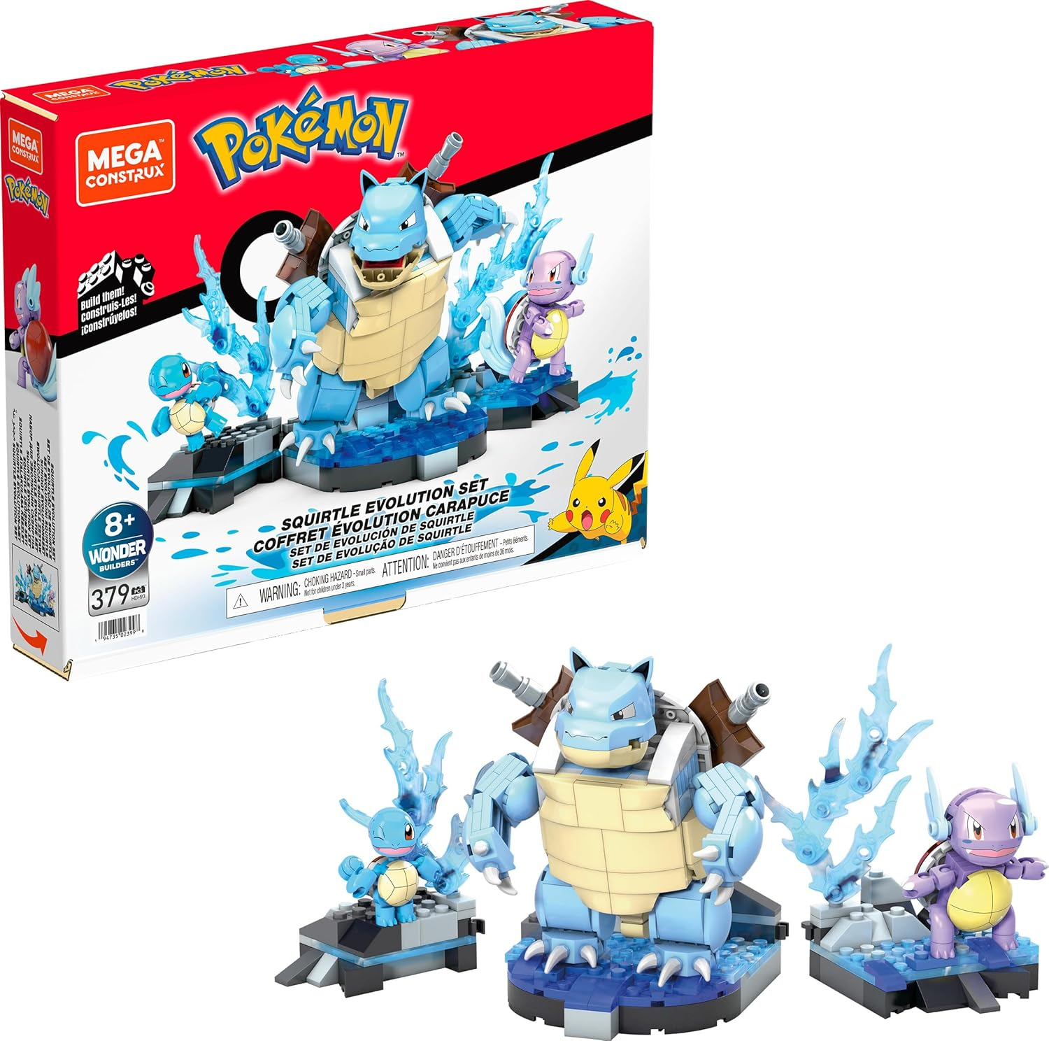 MEGA ​ Pok&eacute;mon Squirtle Evolution Building Set with 379 Bricks and Special Pieces, Toy Gift Set for Ages 8+ and Up, HDH93 image number 3