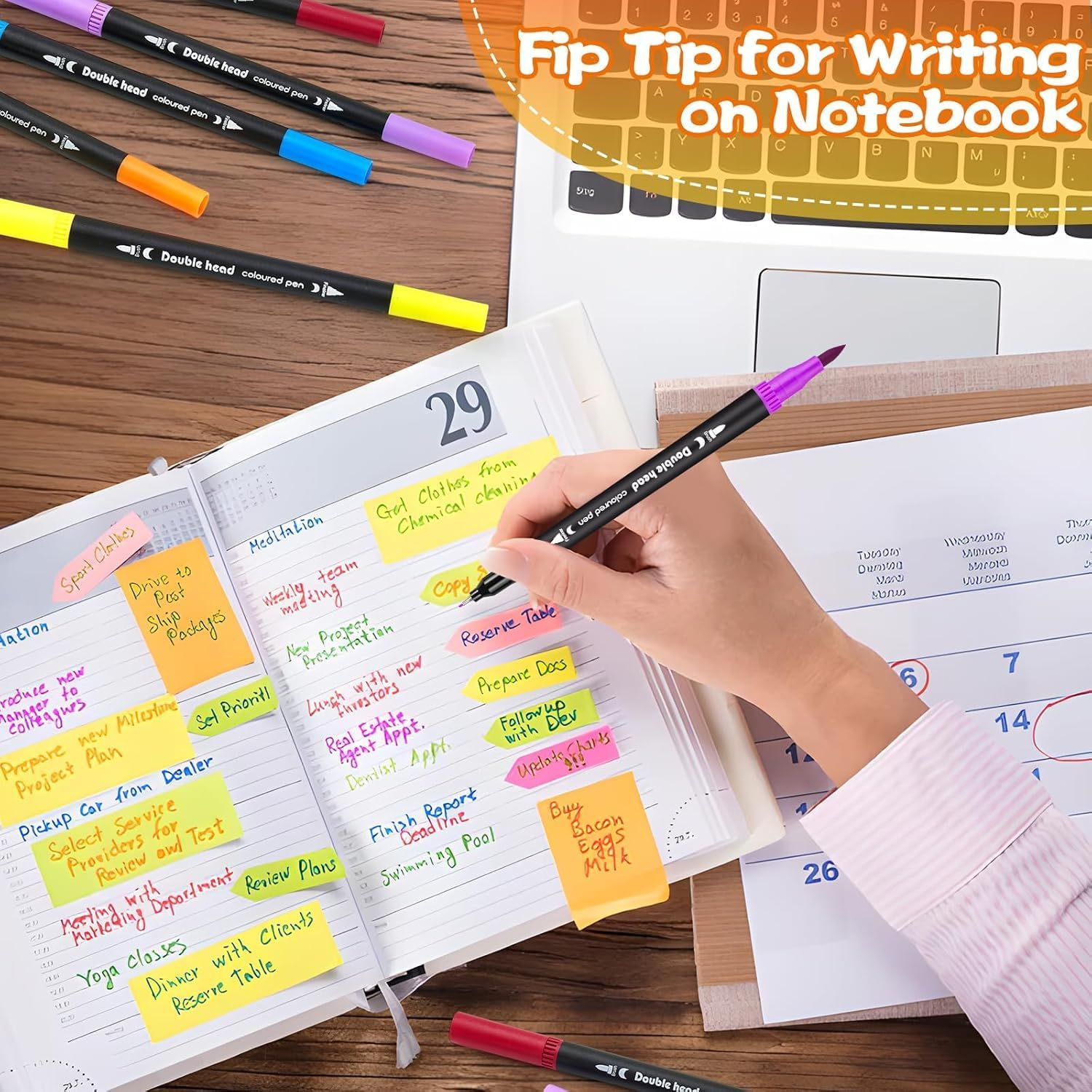 Dual Tip Brush Pens Set, 120 Colors Dual Brush Marker Pens Art Markers with (Fineliner & Brush) for Adult Coloring Books No Bleeding, Note Taking, Hand Lettering - Drawing Art Supplies Kit image number 3