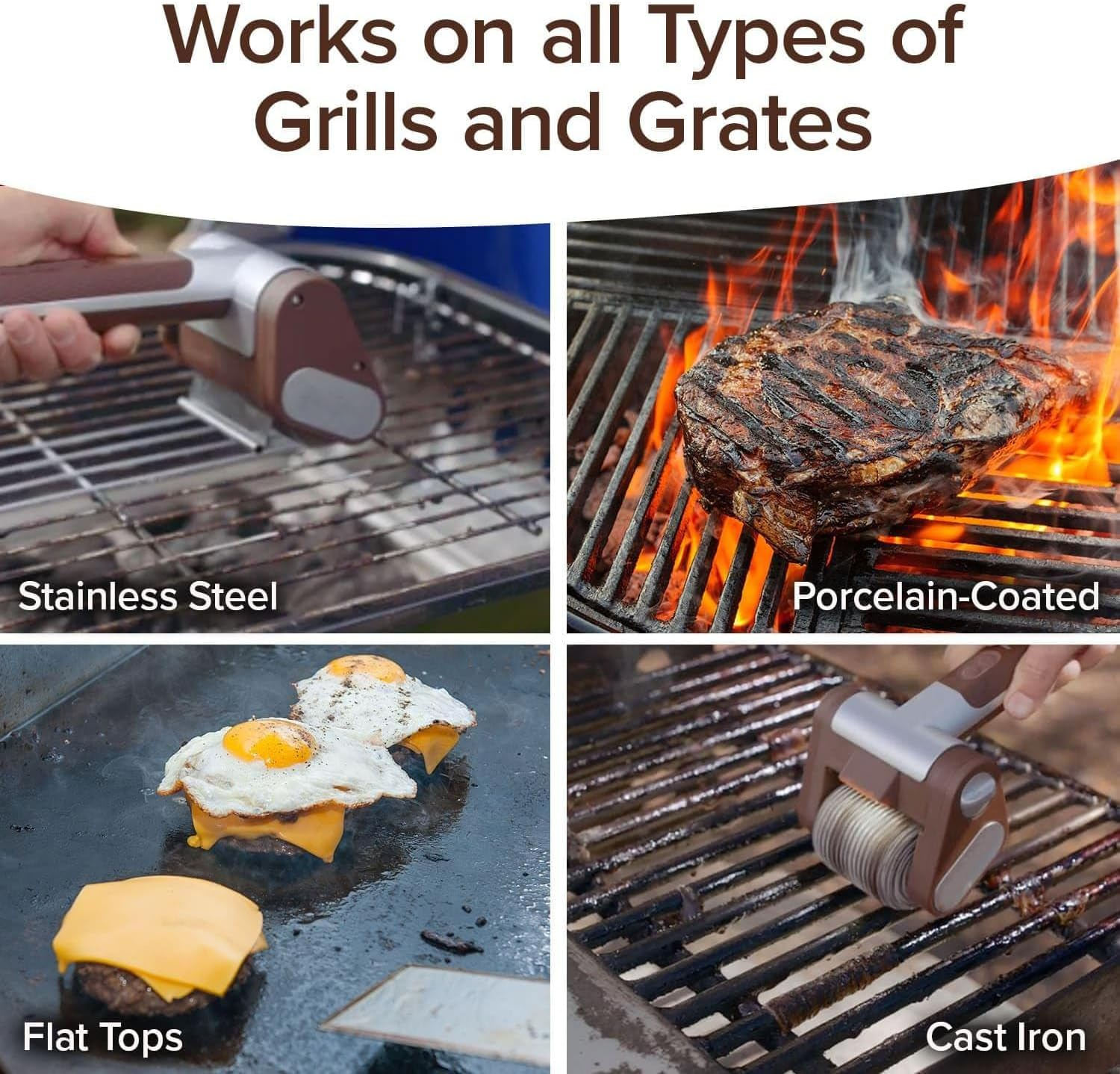 Electric BBQ Grill Cleaning Brush Cordless Electric Barbecue Brush with LED Light Detachable 350 RPM Stainless Steel Barrel Rotating Brush Drum for Outdoor Barbecuing (Brown) image number 2