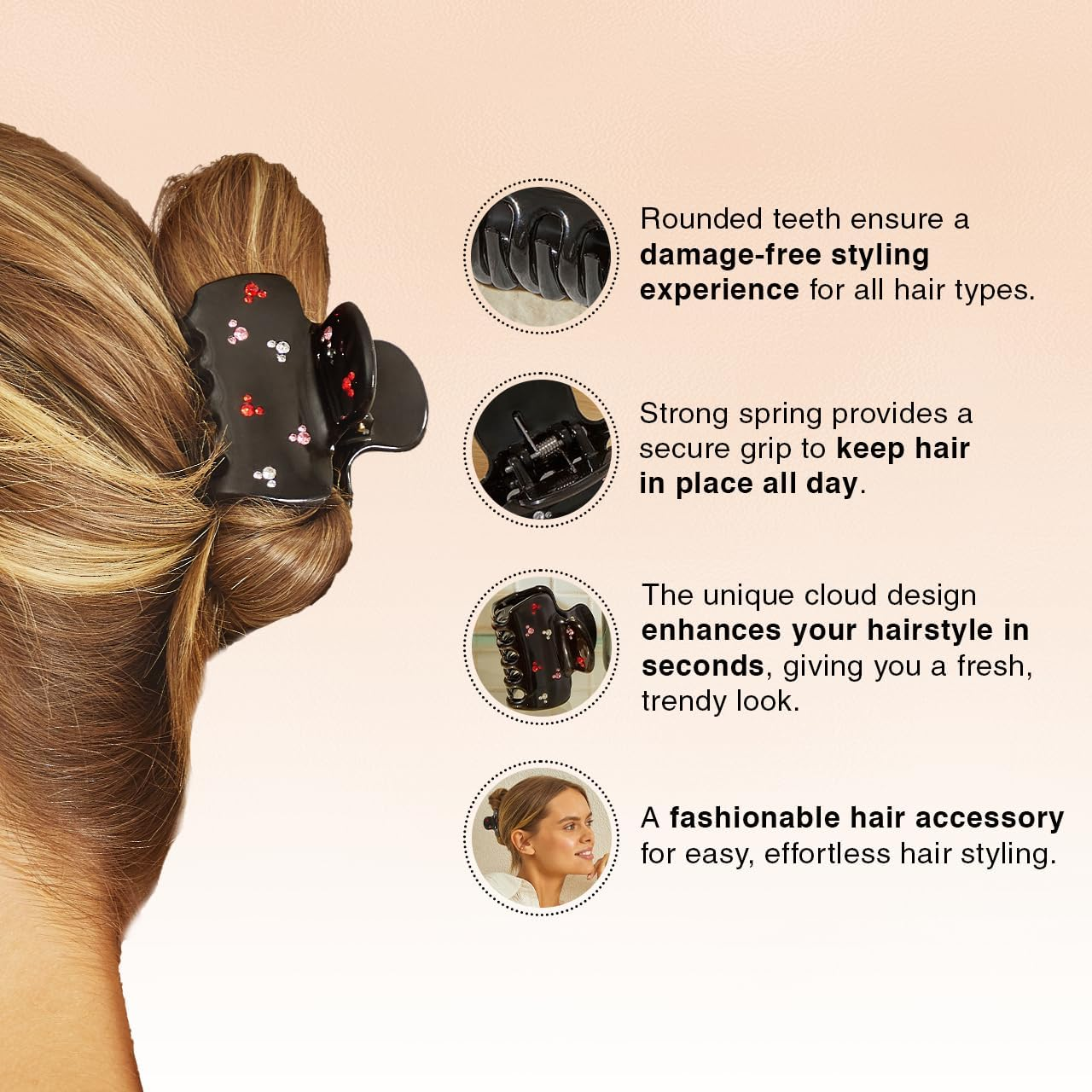 Mickey/Minnie X Kitsch Recycled Plastic Rhinestone Puffy Claw Clips, Hair Clips for Women Girls, Hair Claw Clips for Thick Hair, Claw Hair Clips for Thin Hair, Hair Accessories for Women, 1Pc (Black)