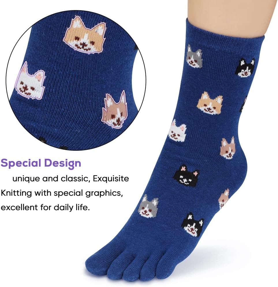 Toe Socks Cotton Crew Five Finger Socks Running Athletic for Men Women 5 Pack - 5 Color In 1 image number 4