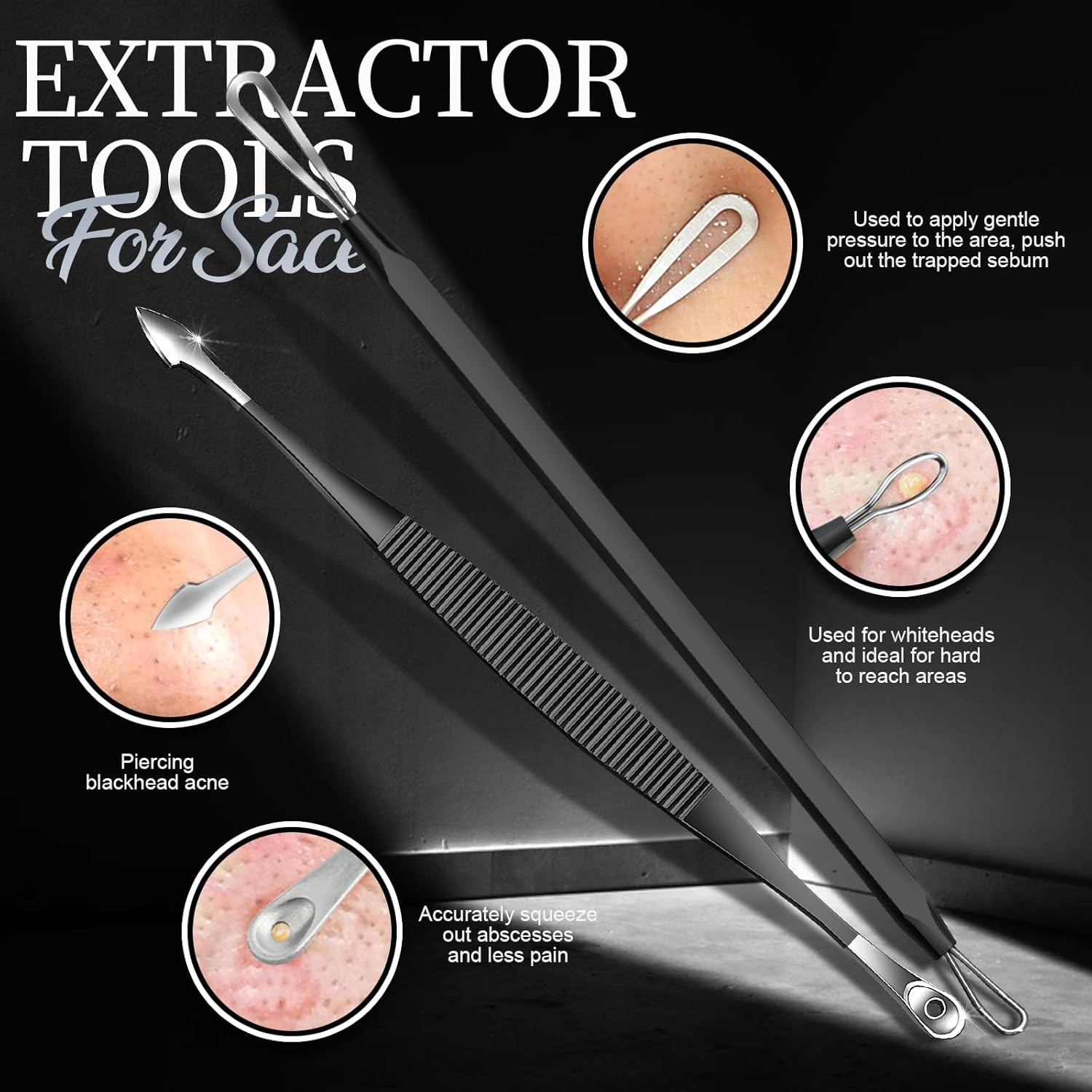 Teenitor Blackhead Remover Tools and Pimple Popper Tool Kit, 9 Pcs Stainless Steel Black Head Remover for Face Tool Pimple Extractor Tool for Blackhead, Pimple, Ance, Whitehead, Facial Hair image number 1